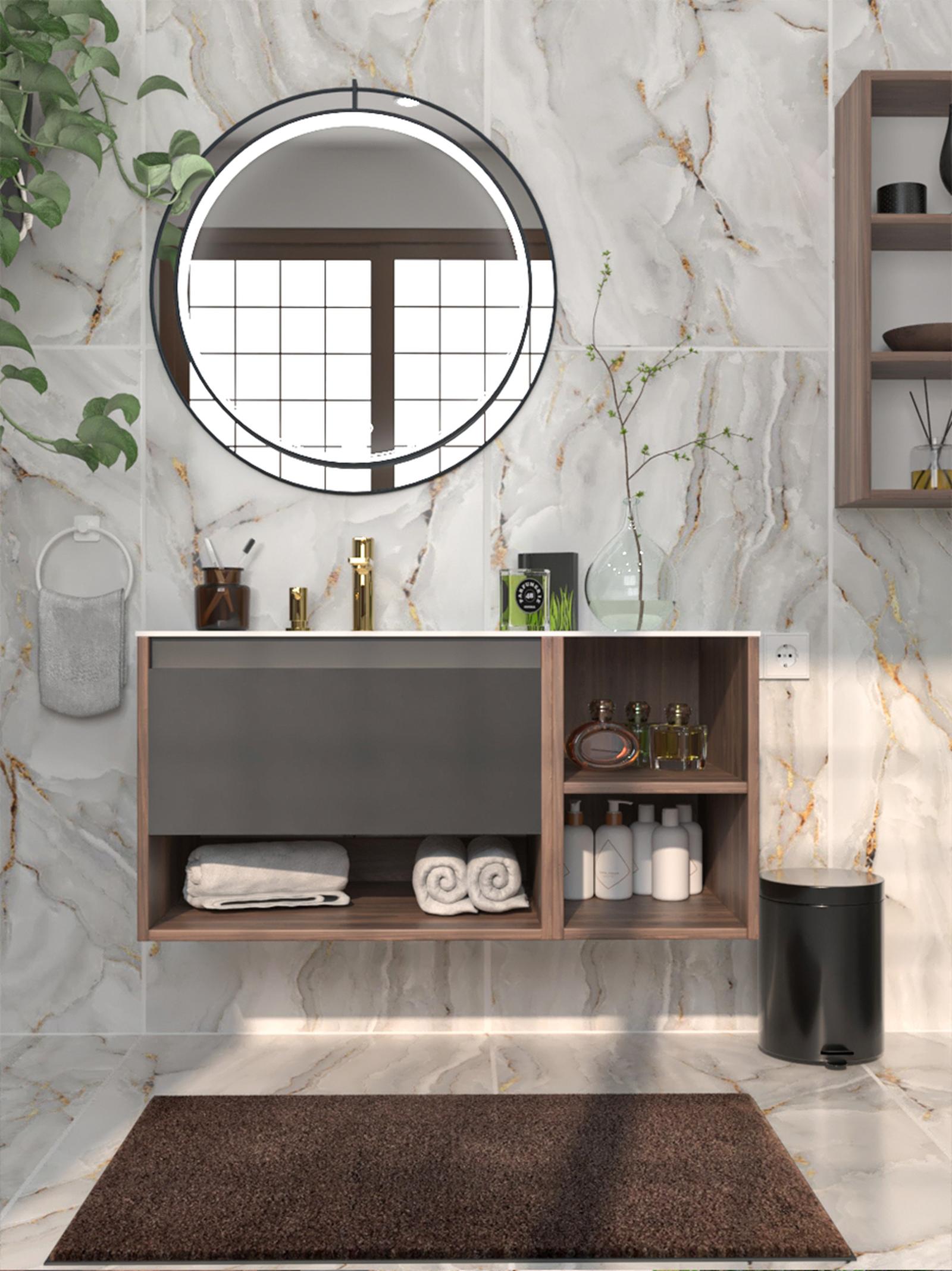 Masca baie lavoar Arthema Space, cu sertar si polita, negru mat, montaj suspendat, 60 x 46 x 44 cm