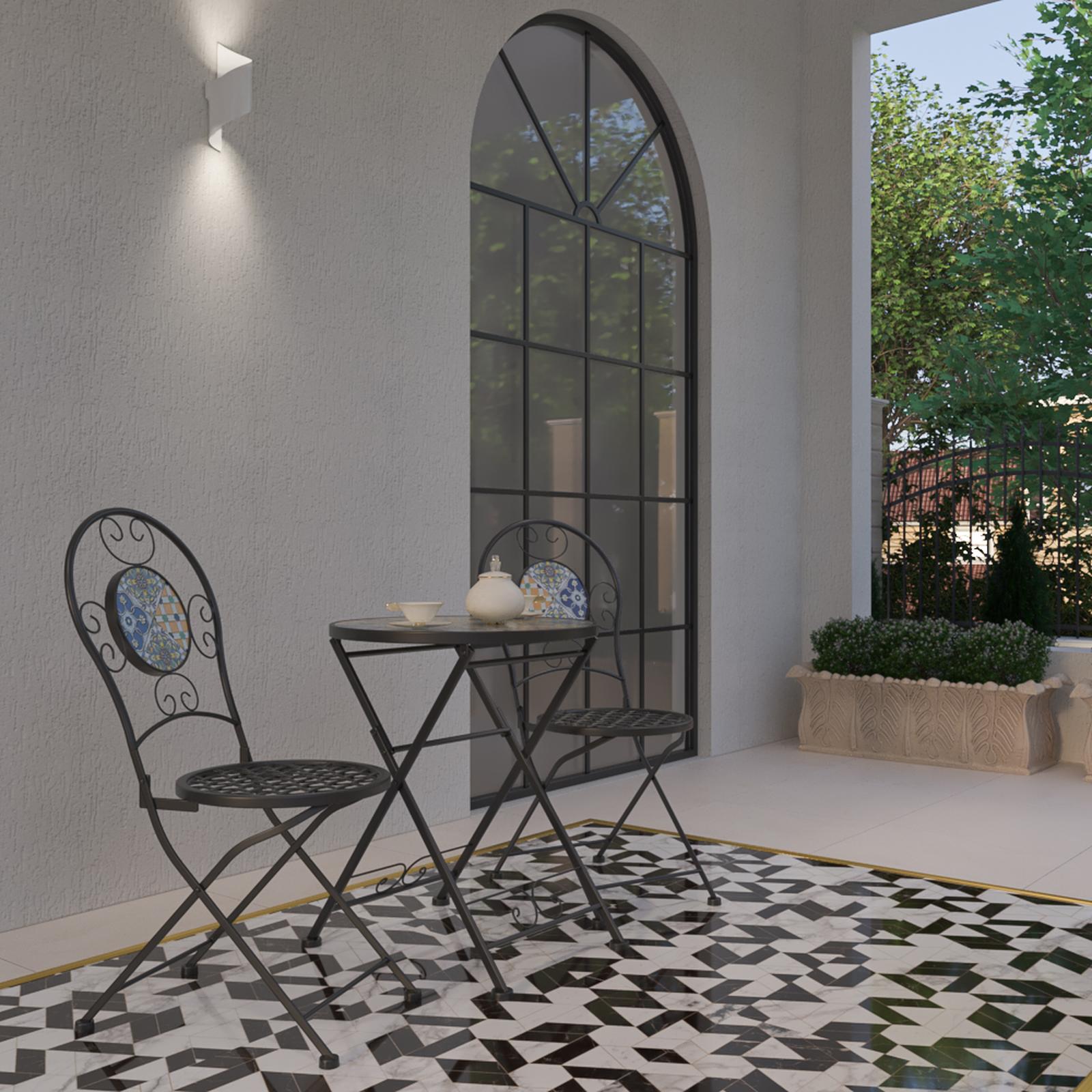 Set terasa Grandio pentru grădină stil clasic kaamos Set terasa Grandio Mob Elba cu masa rotunda, pliabila, 2 scaune, interior / exterior, metal, albastru + negru,