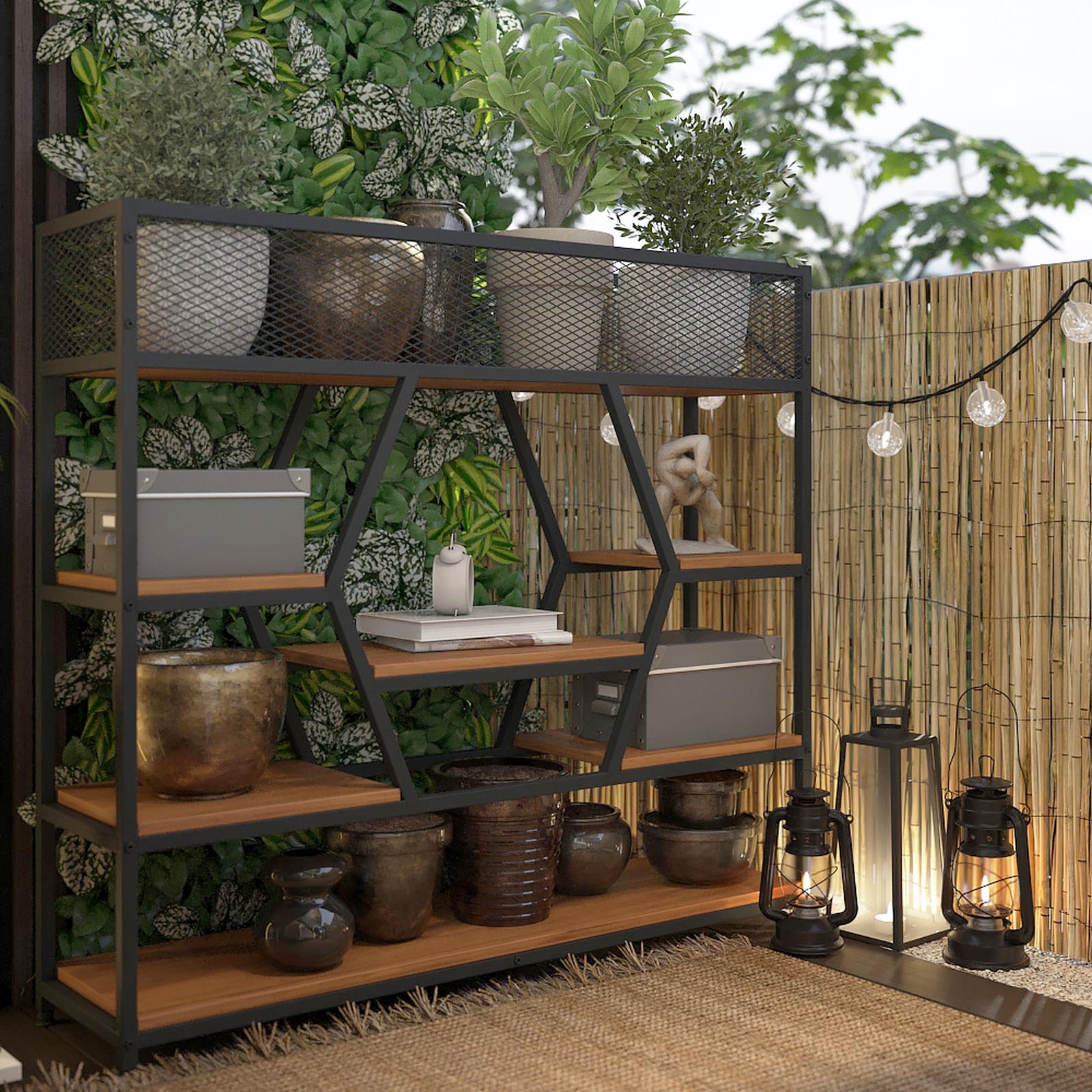 Etajera PF-2, MDF + metal, cires lucios + negru mat, 120 x 30 x 110 cm, 2C