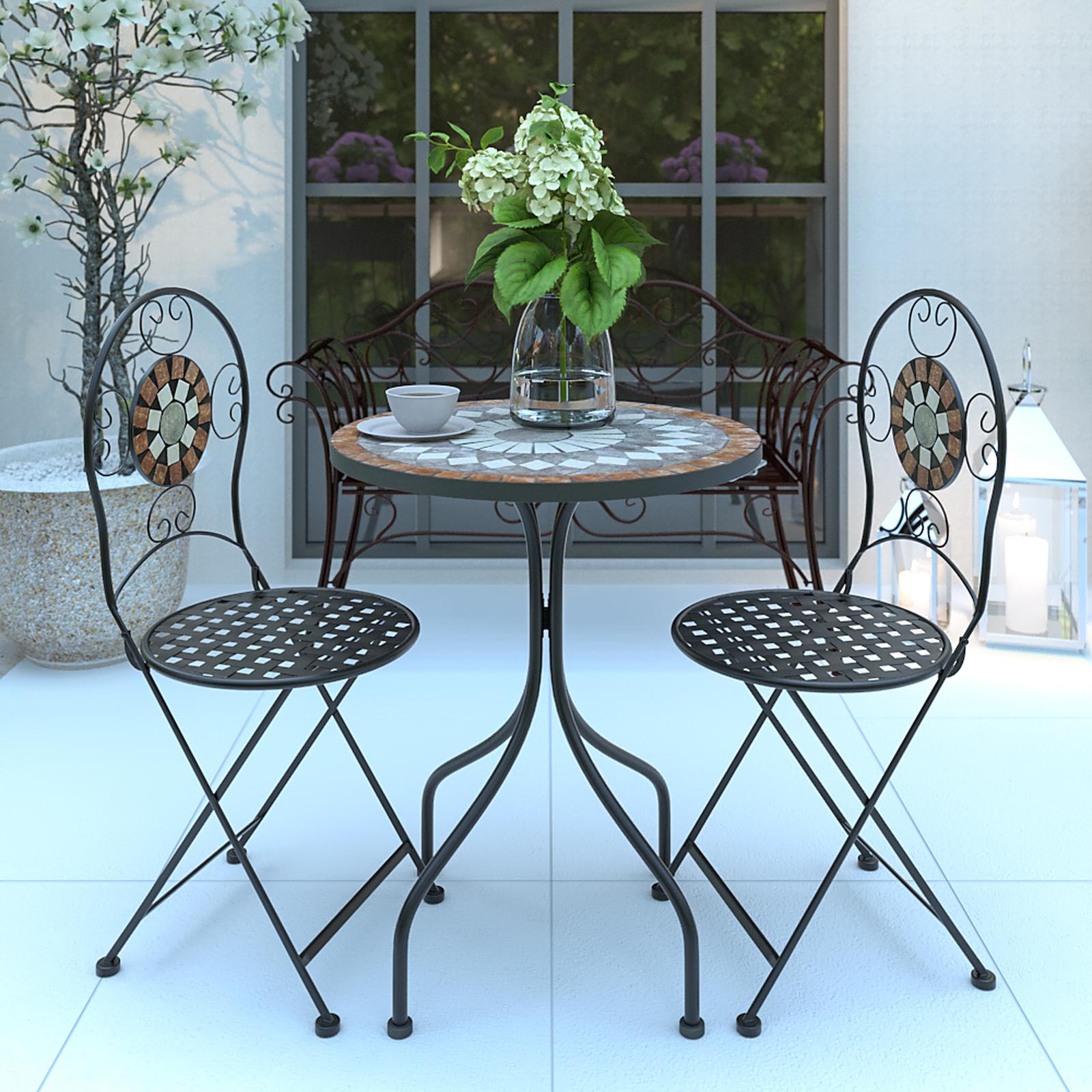 Set terasa gradina cu masa rotunda, fixa, 2 scaune, interior / exterior, metal, maro + negru, Bistro