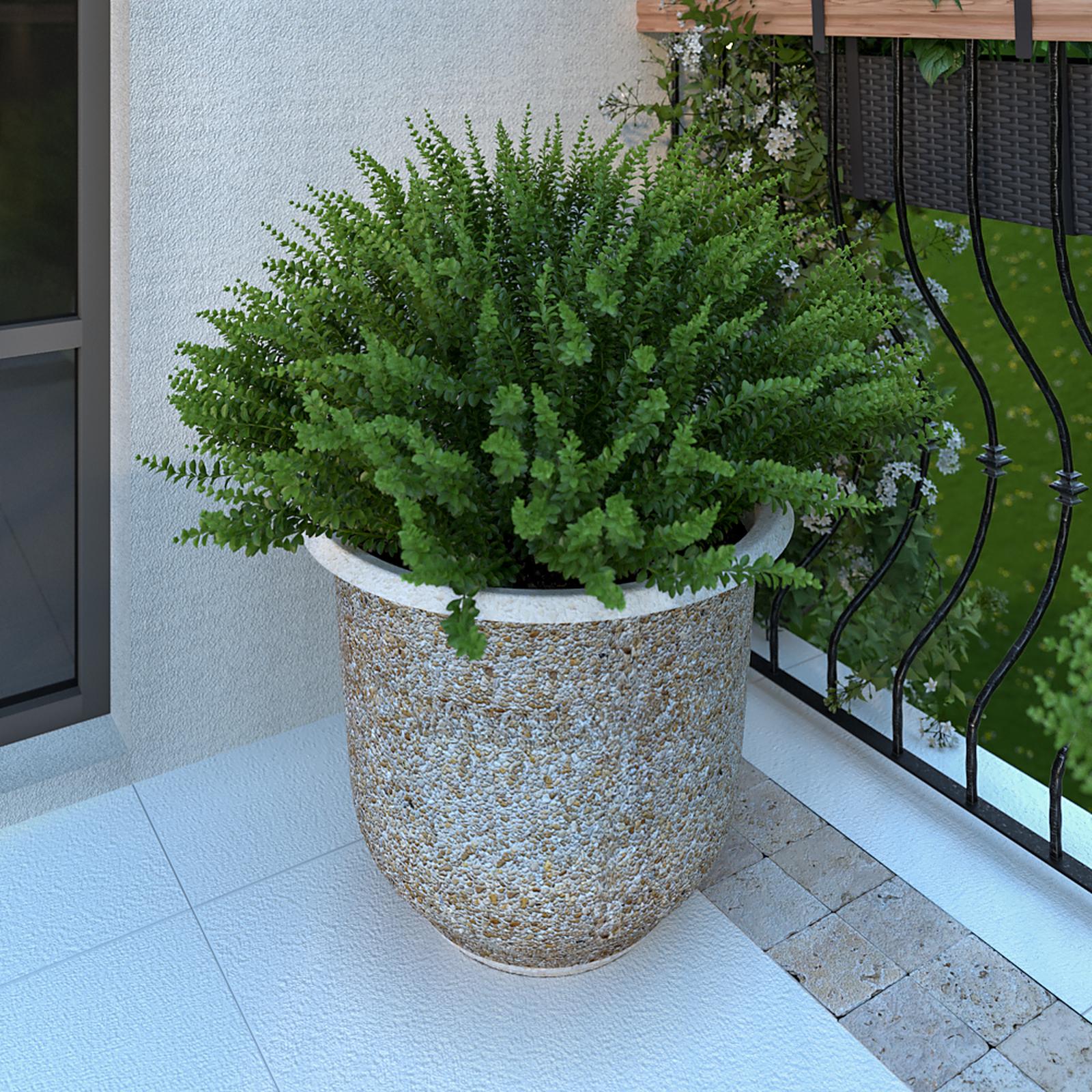 Jardiniera din ciment + piatra margaritar VG217, exterior, rotunda, alb + gri, 55 x 44 cm