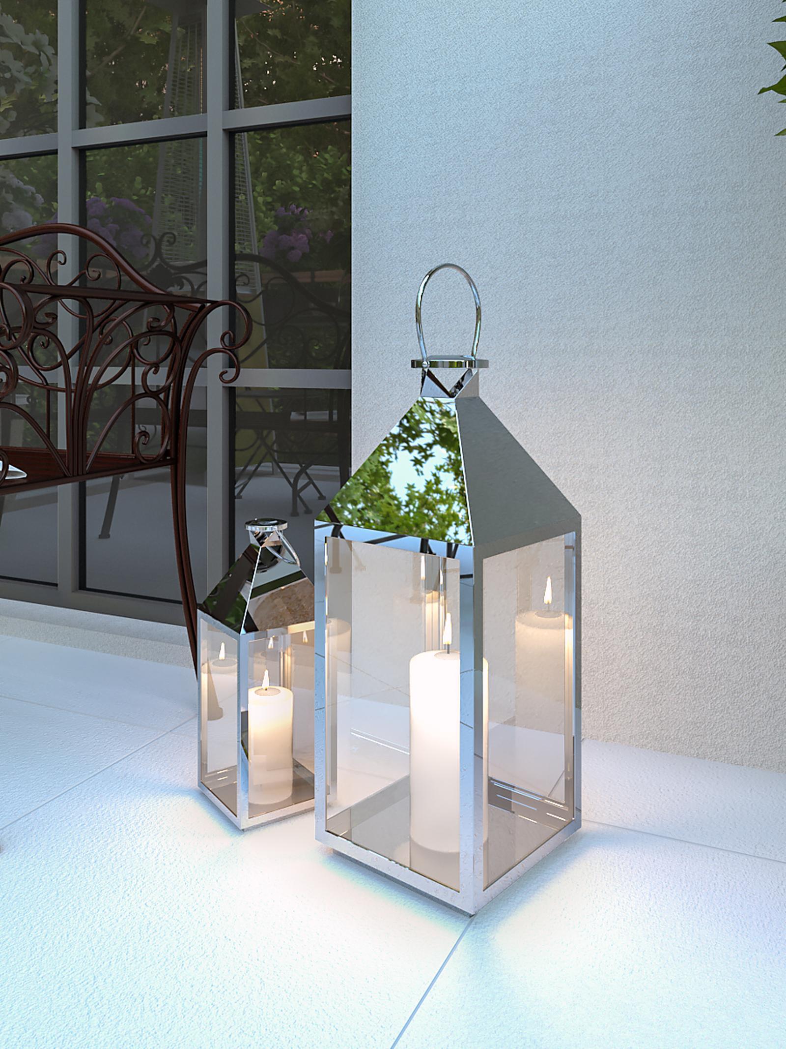 Felinar gradina inox cu sticla, 15 x 14 x 40 cm