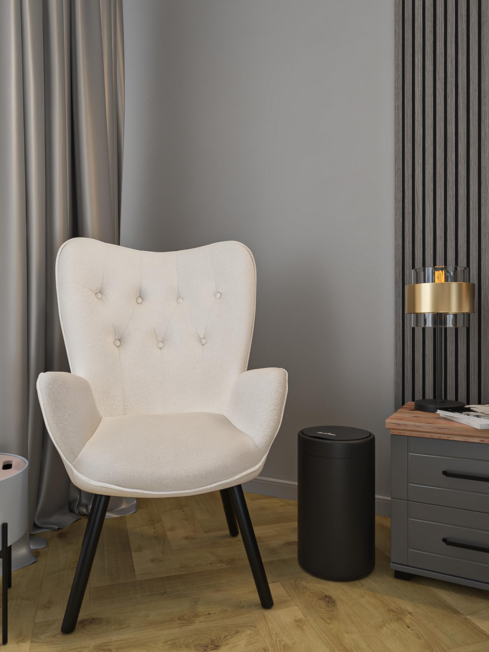 Scaun bucatarie / pentru dormitor stil modern balance Scaun bucatarie / living fix Kas tapitat, metal negru + material textil buclat bej