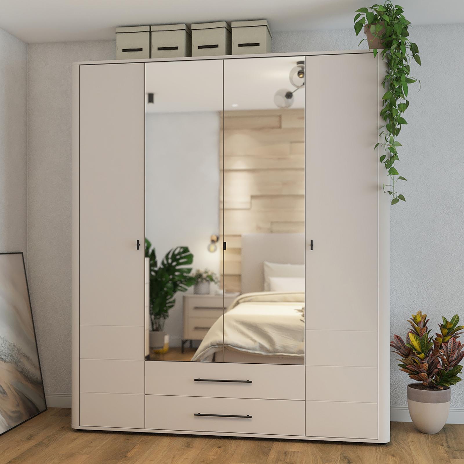 Dulap Serdica 4K2F2O, bej cashmere, 4 usi, cu oglinda, 179.5 x 56.5 x 210.5 cm, 8C