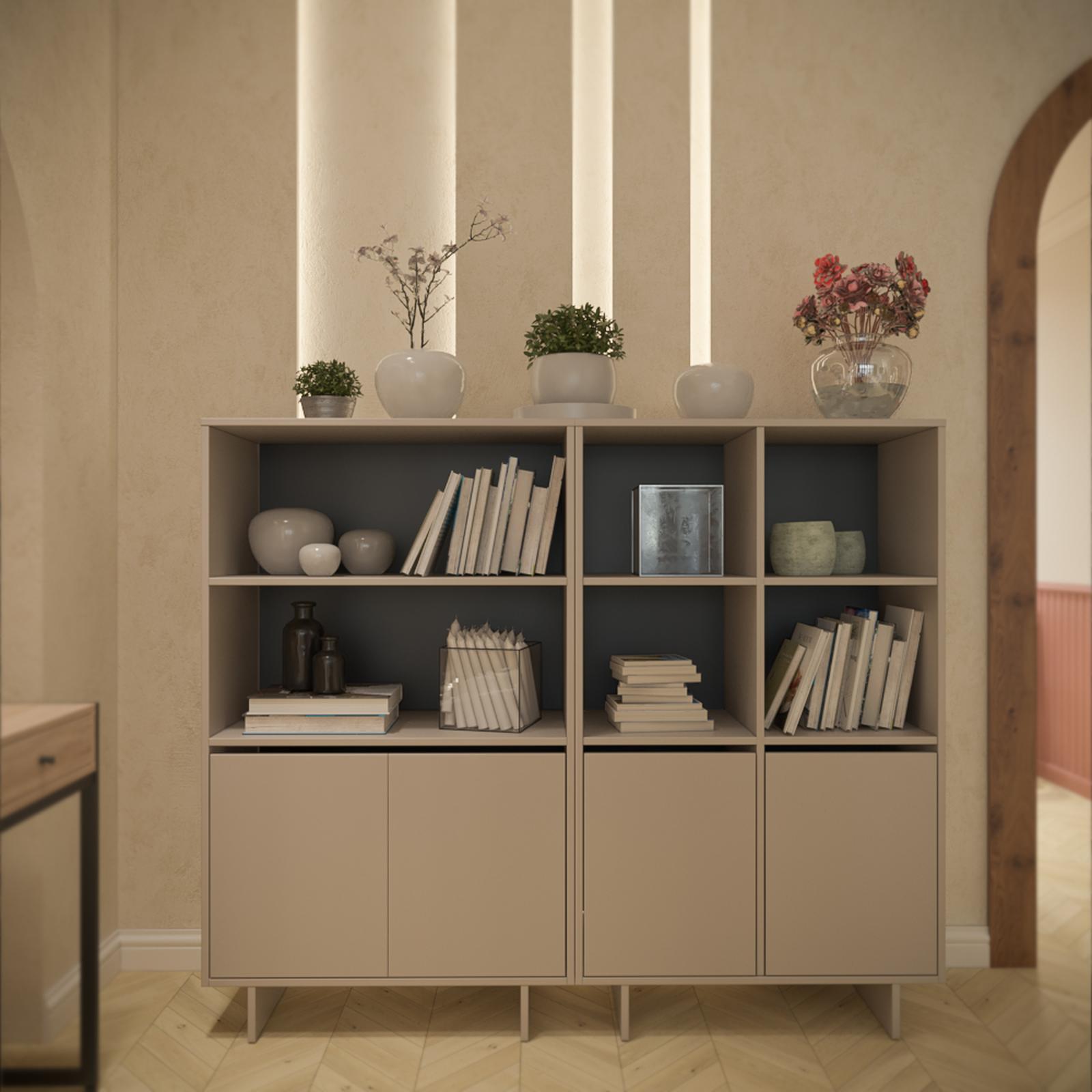 Dulap living Stando pentru living stil modern enola Dulap living Stando cu rafturi si usi, casmir, 80 x 40 x 134 cm