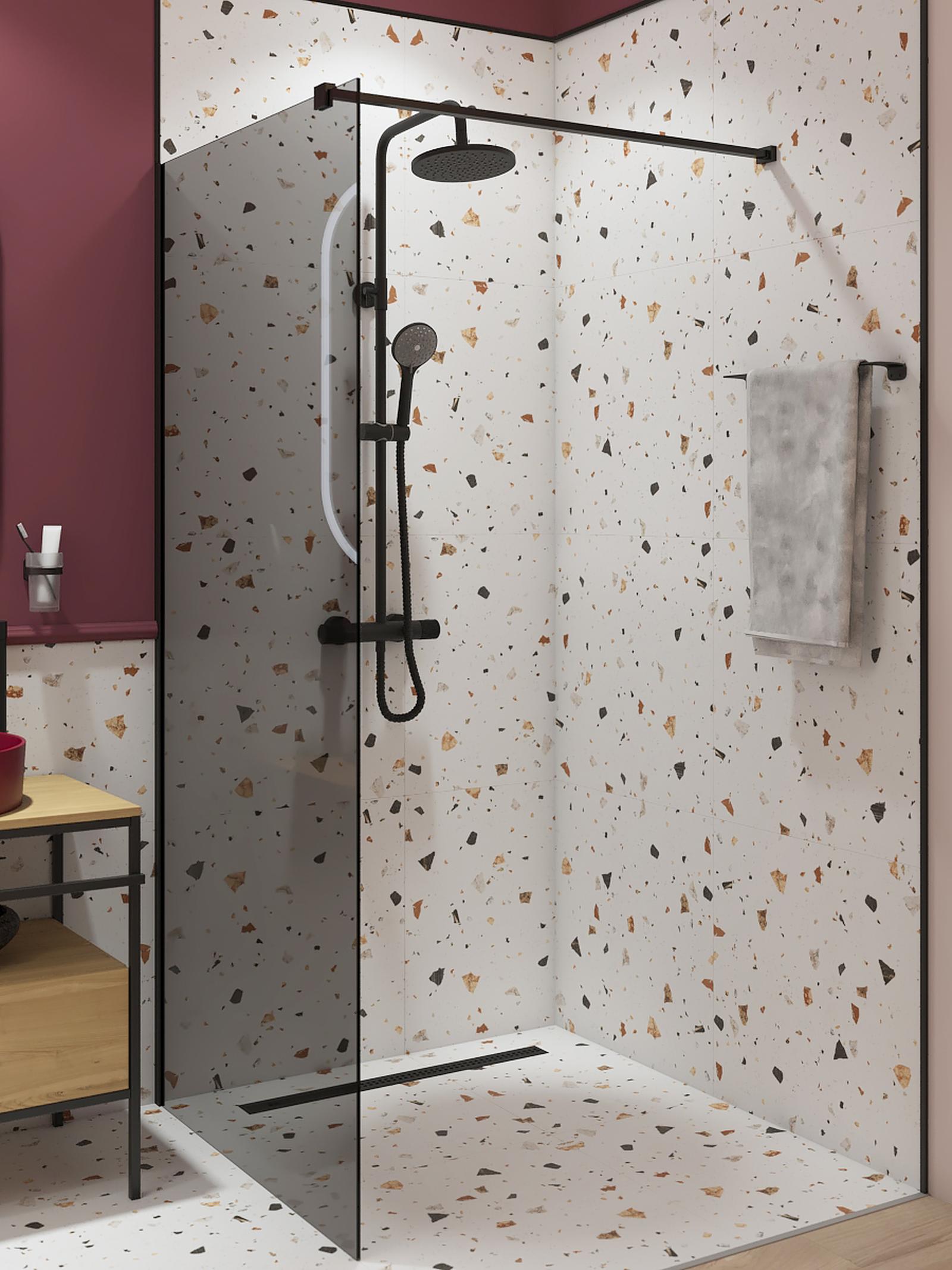Perete dus tip walk-in, West PW90WST07, sticla fumurie, profil negru, 90 x 200 cm