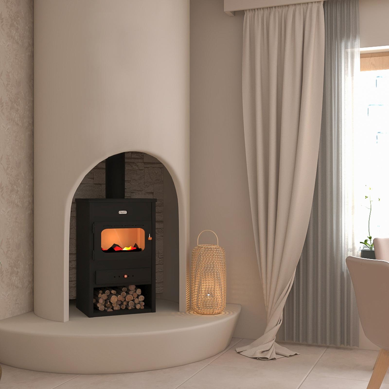 Semineu pe lemne brichete, carbune, metalic, Prity K1, negru 9 kW, 2 kg/h, 450 x 380 x 760 mm
