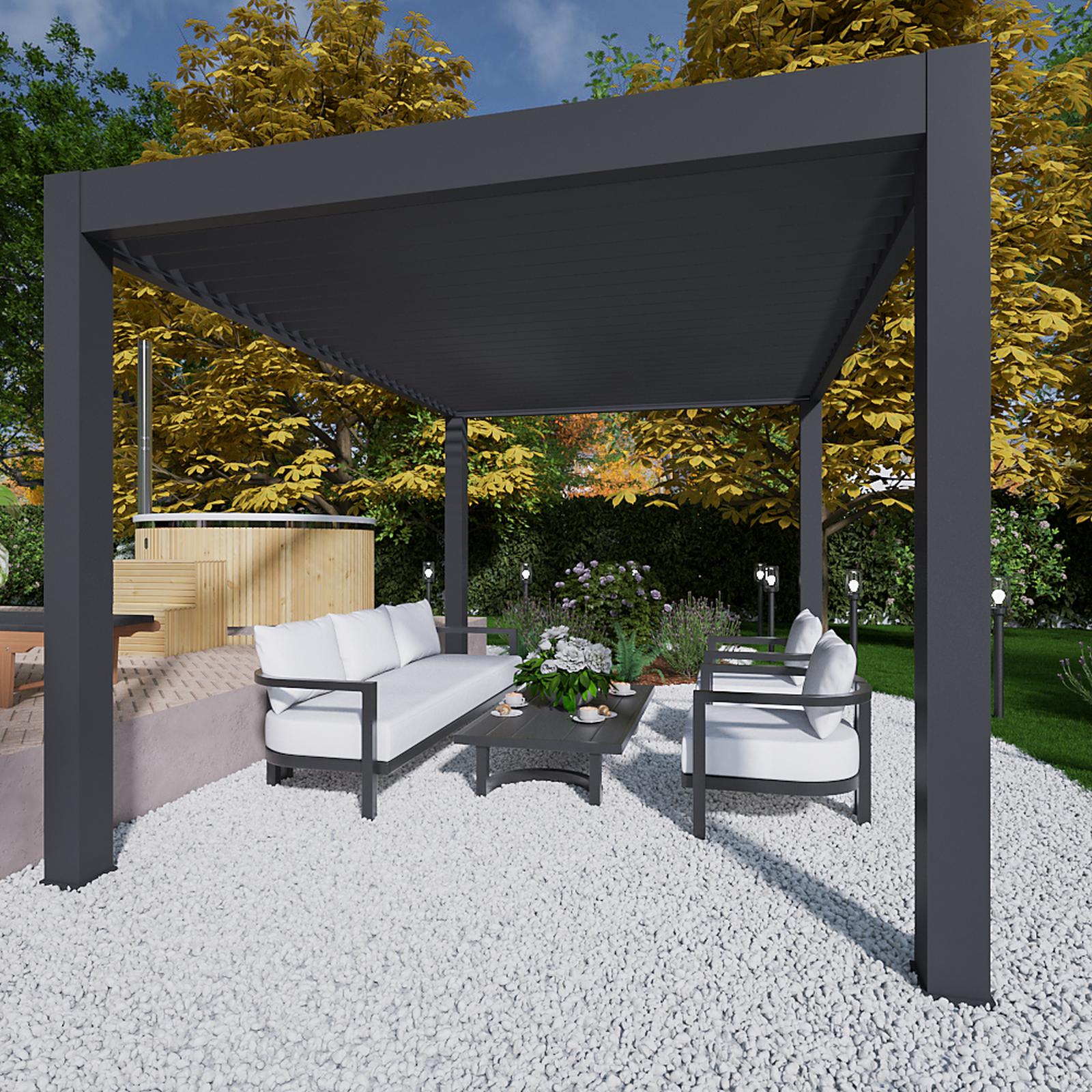 Pergola bioclimatica, pentru gradina, Virtuoso Superior 2.0, aluminiu, acoperis reglabil, LED, 400 x 300 x 250 cm, gri antracit