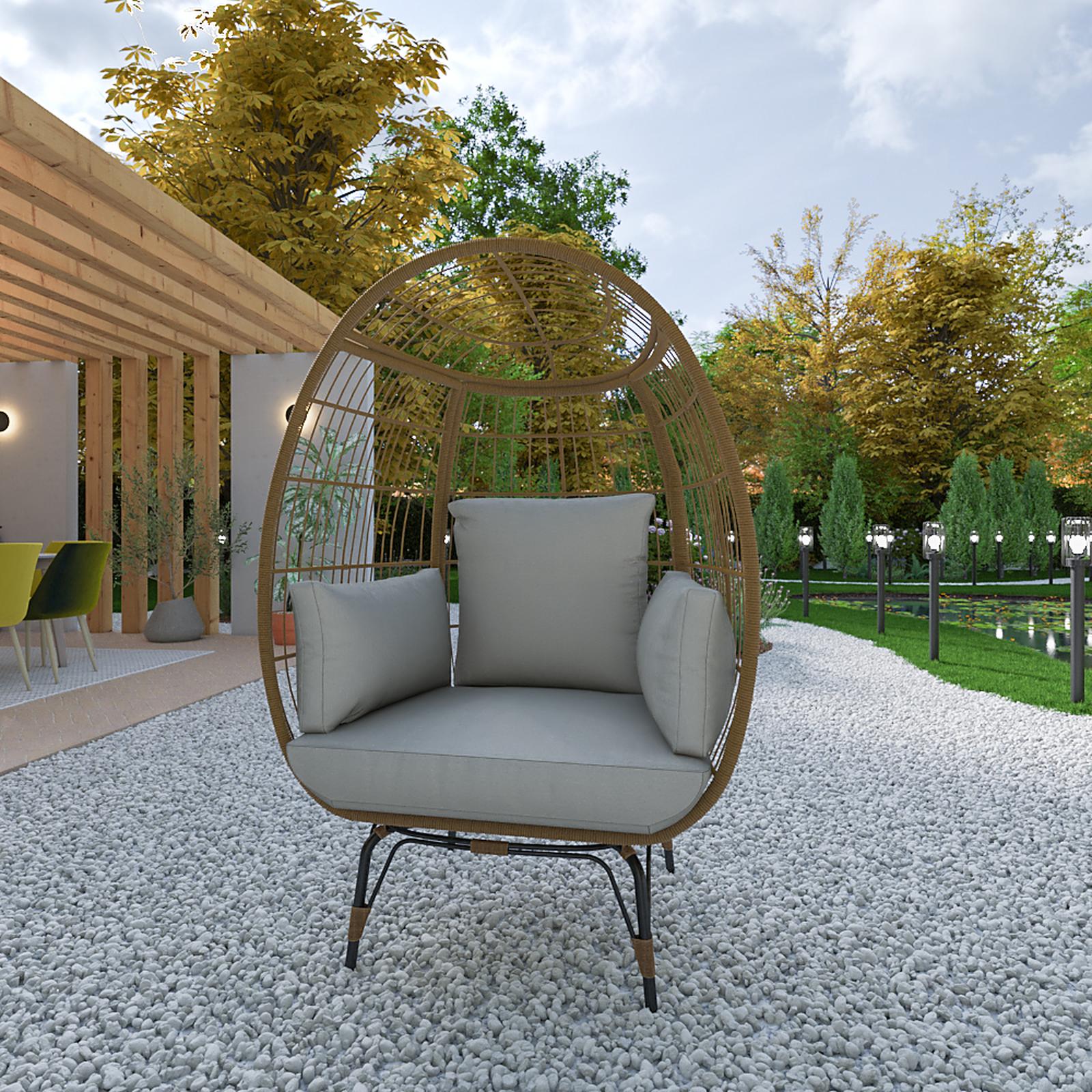 Scaun de gradina / terasa, fix, Grandio Mob Fancy, otel + polietilena, maro + gri