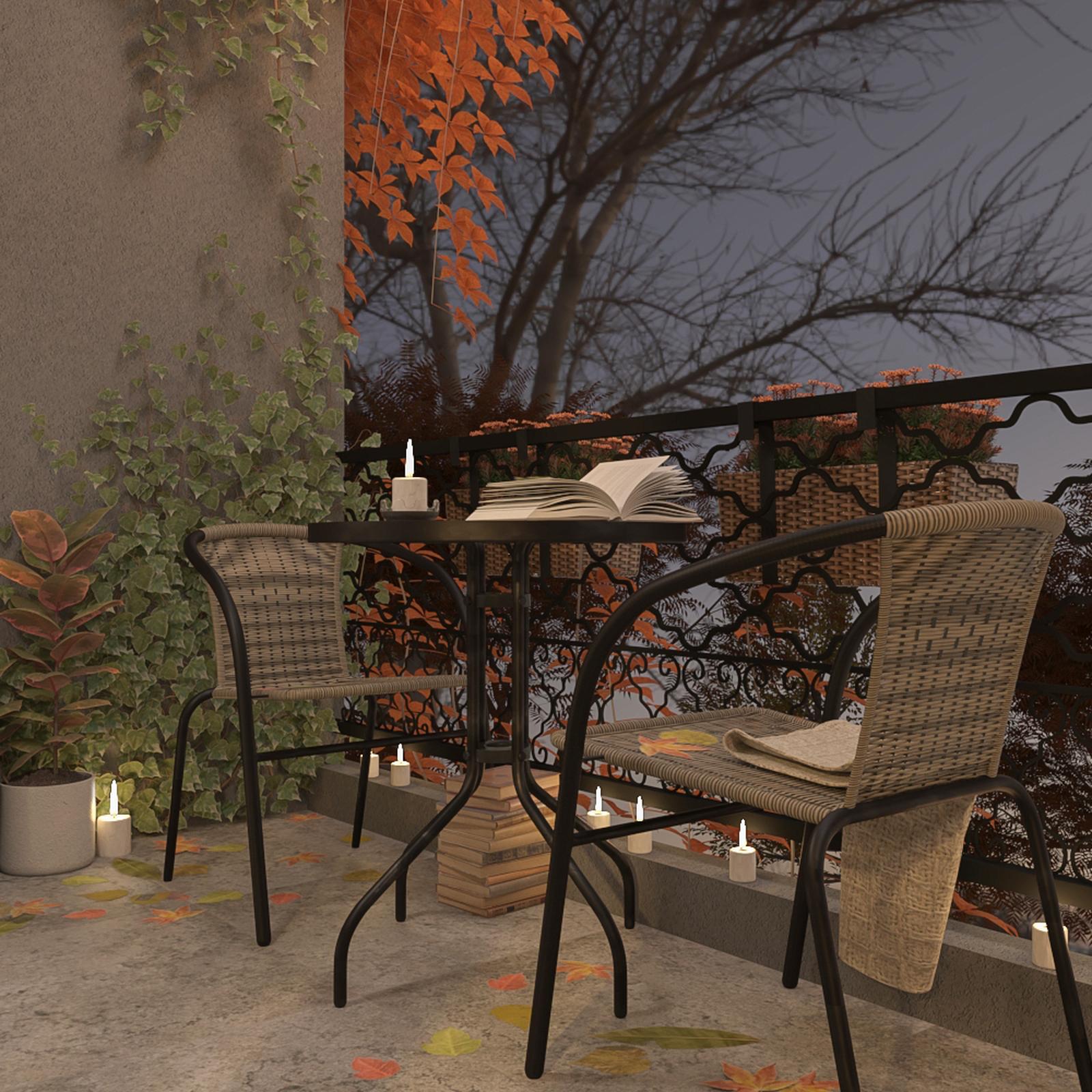 Set terasa cu masa rotunda, fixa, 2 scaune, interior / exterior, metal, maro, Bistro 331.280