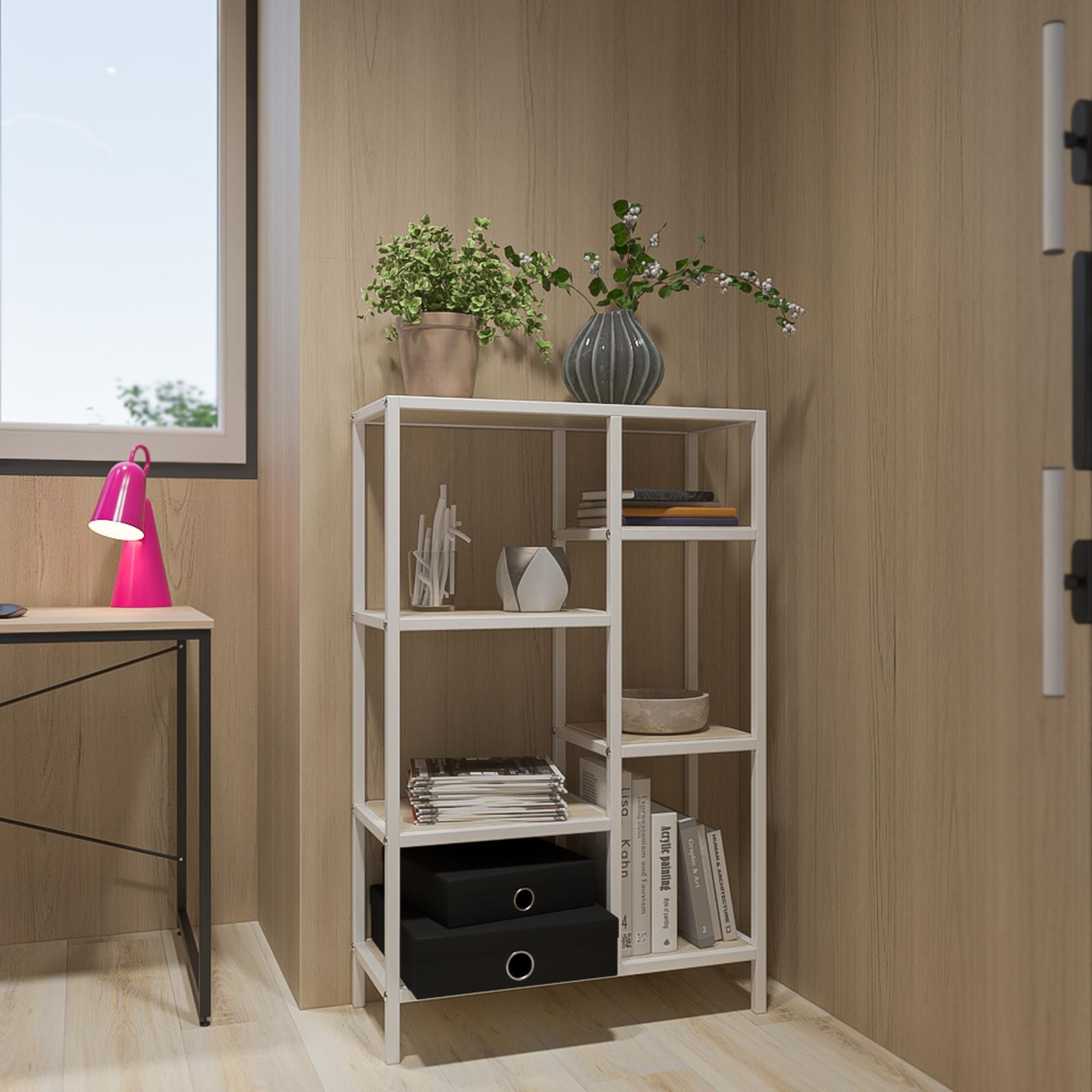 Etajera Tuski MDF + otel, alb + eucalipt, 70 x 30 x 109.5 cm, 1C