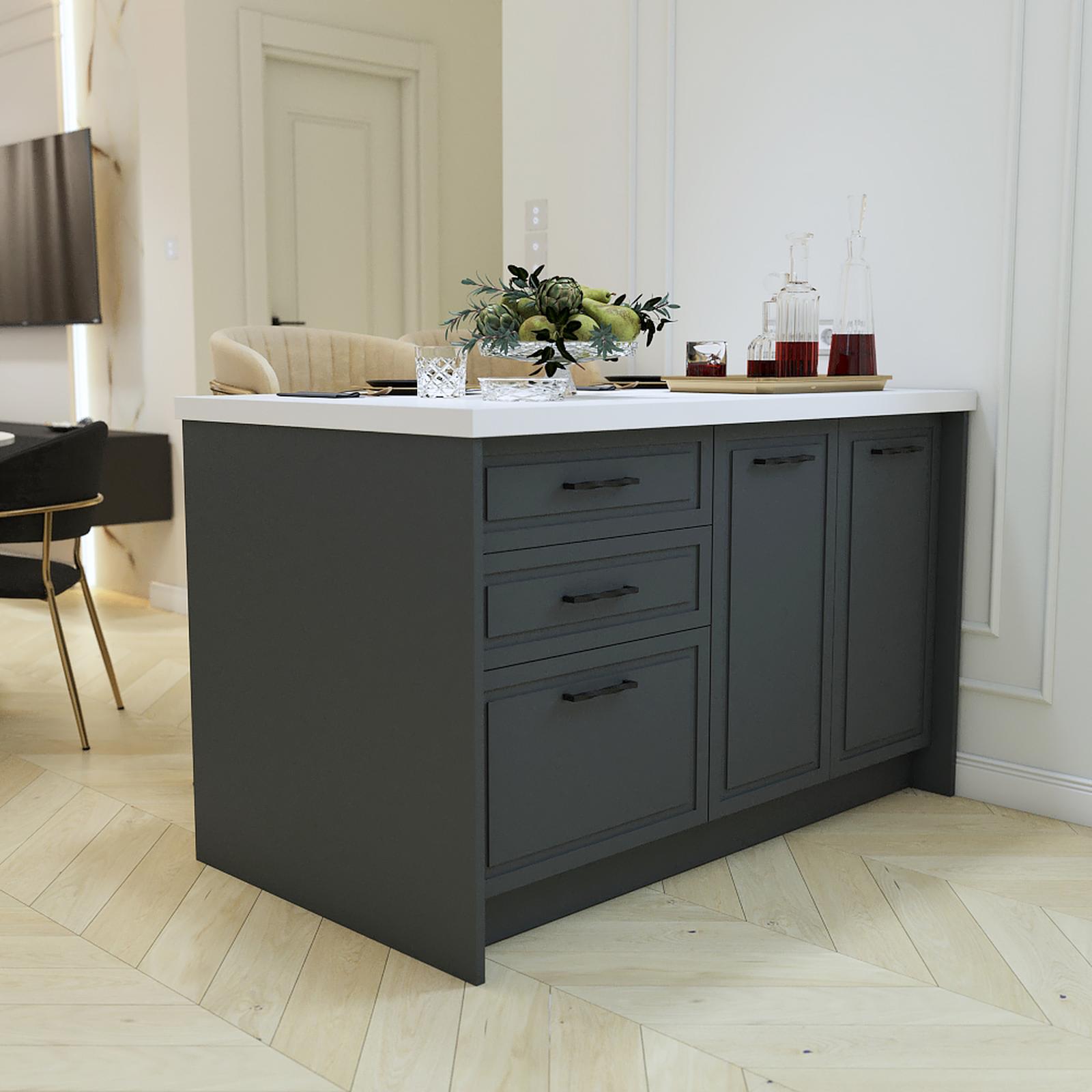 Dulap bucatarie One, tip insula, gri antracit + alb, 139.3 x 80 x 86 cm, 3C