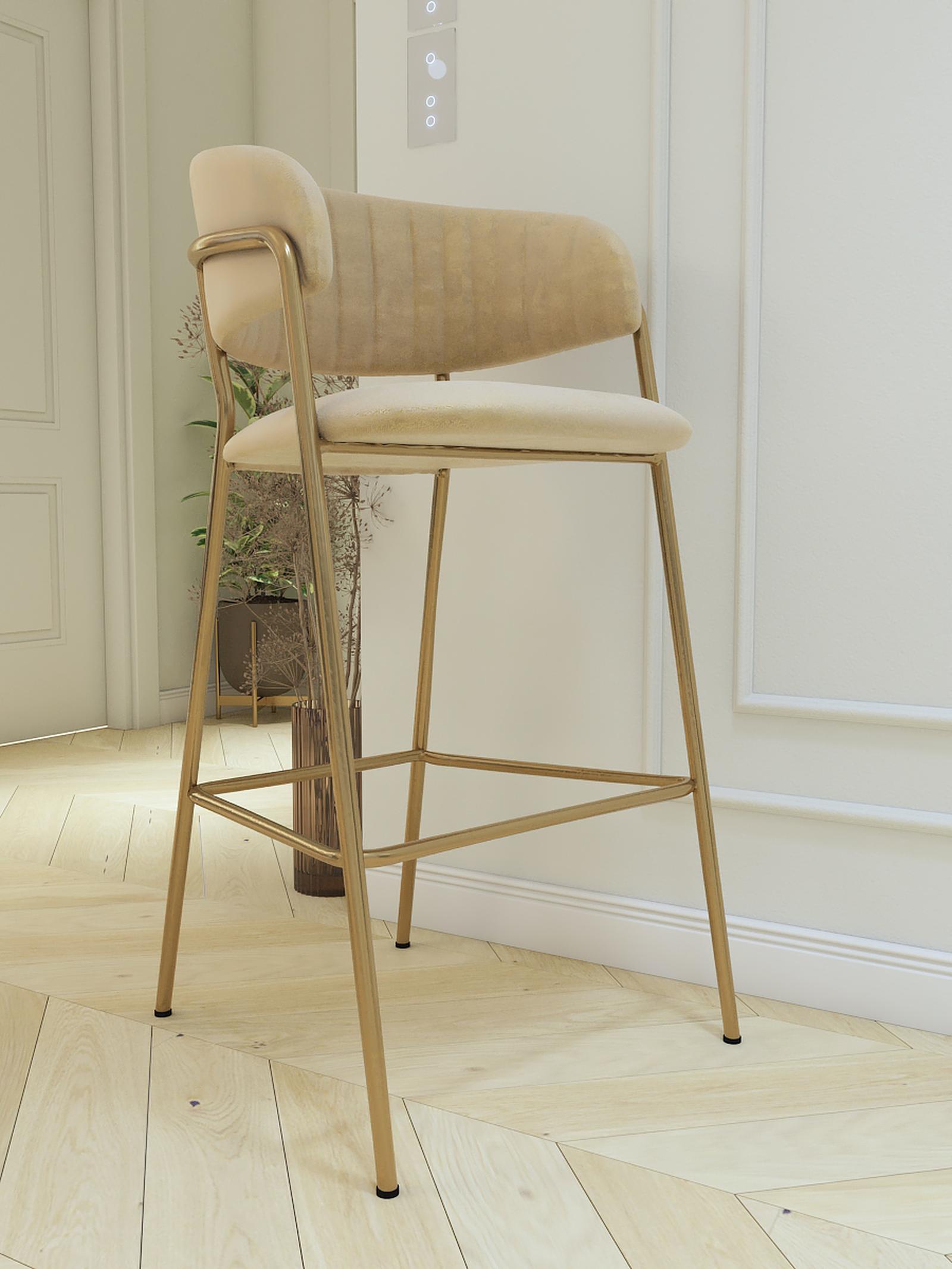 Scaun bar Dasmin Typ 2, fix, metal + textil, bej + auriu, 107 cm
