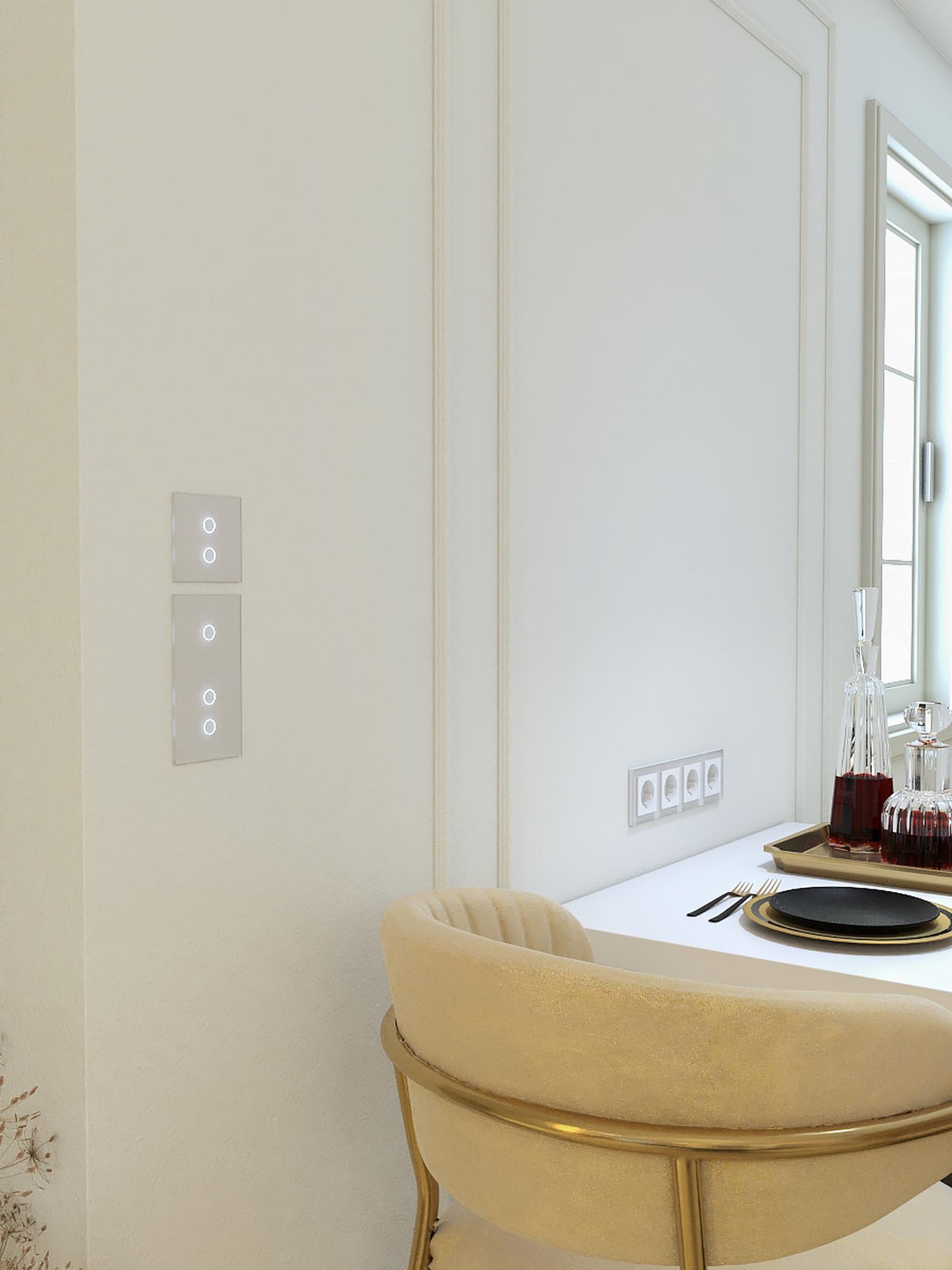 Intrerupator touch smart / inteligent, pentru draperie, cu indicator luminos Livolo VL-C702WR-11, wireless, incastrat, alb