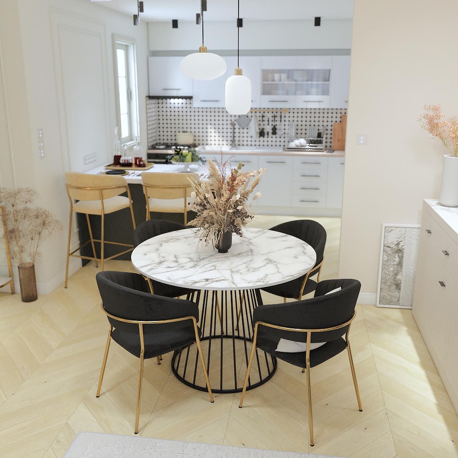 Scaun fix Dasmin Typ 1, tapitat, metal + textil, negru + auriu