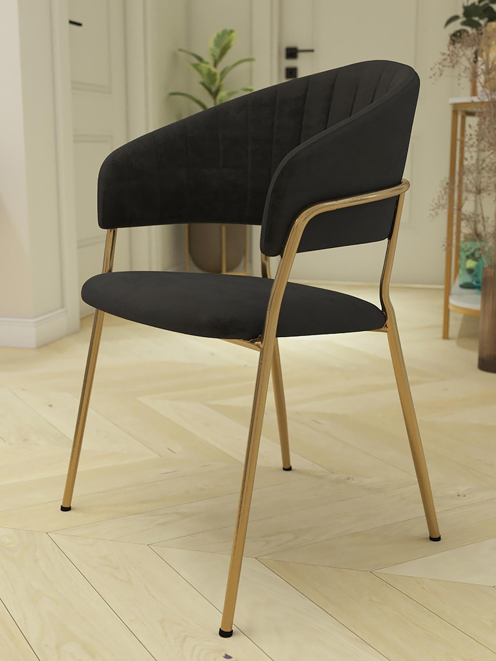 Scaun fix Dasmin Typ 1, tapitat, metal + textil, negru + auriu