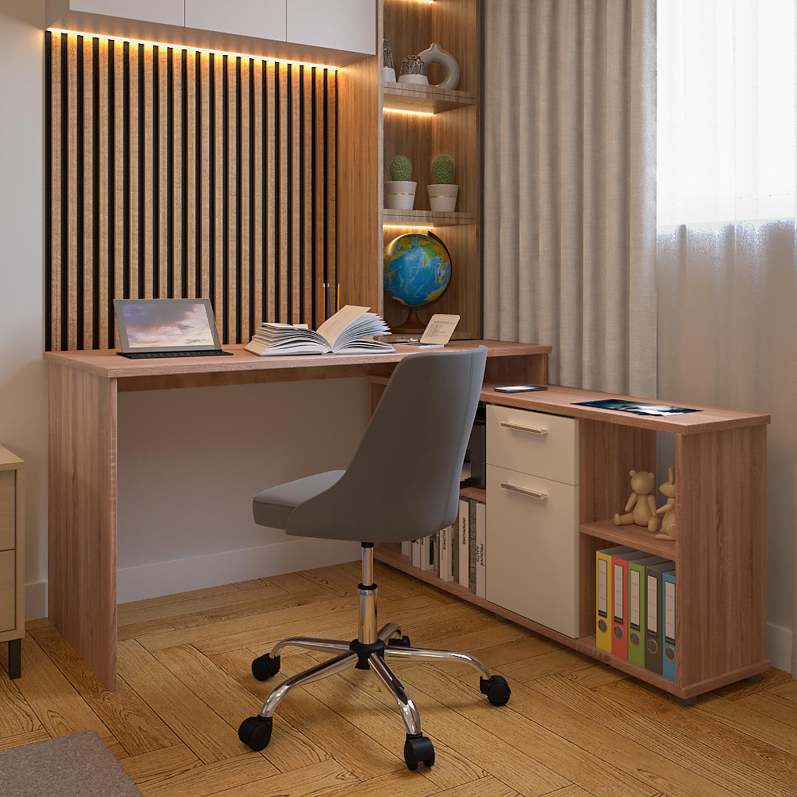 Birou pe colt pentru cameră tineret stil modern kubo Birou pe colt Dalton, pentru calculator, stejar sonoma + alb, 167.5 x 67.5 x 72.8 cm, 2C
