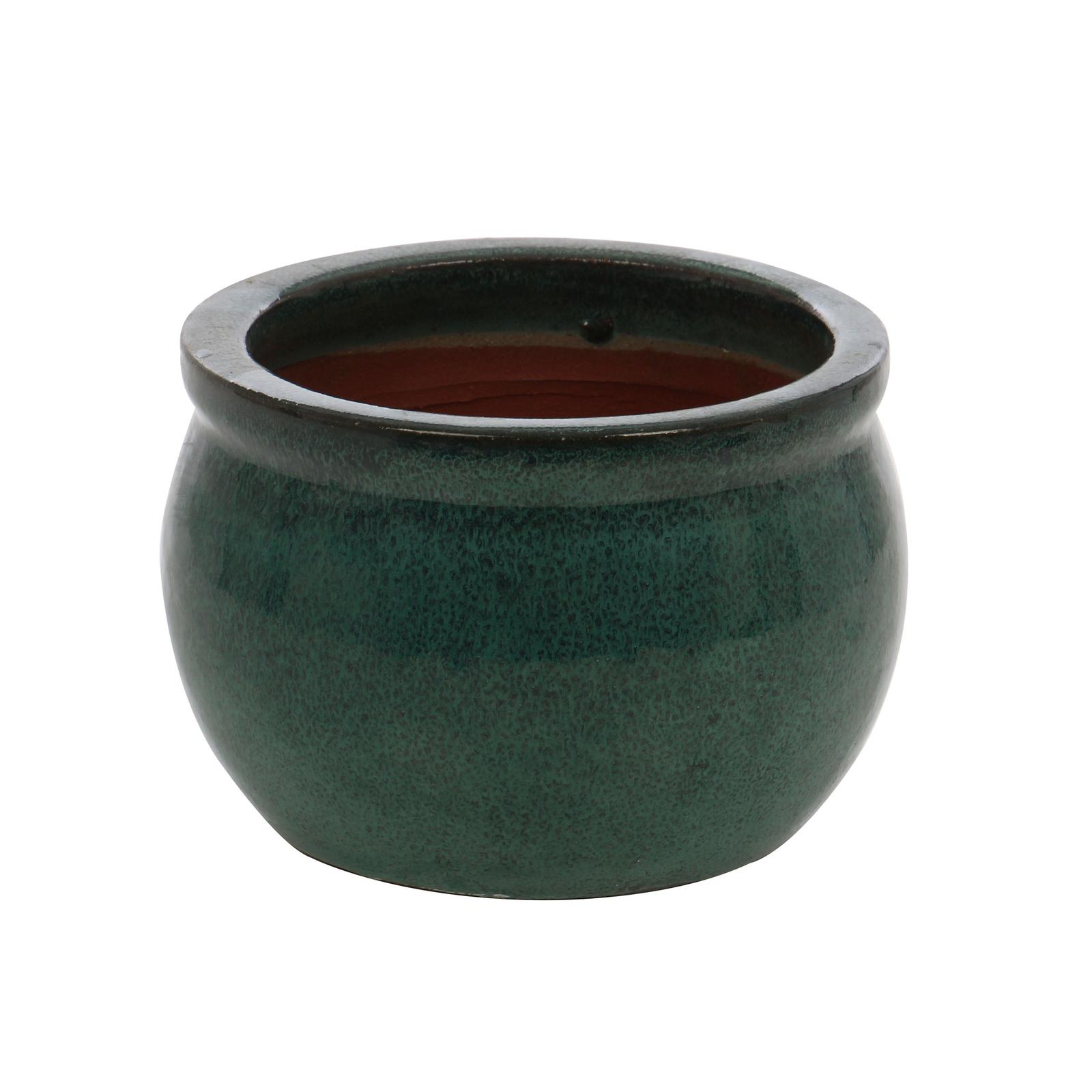 Ghiveci ceramic  interior/ exterior, rotund, verde, 15 x 13 cm, 21237 V