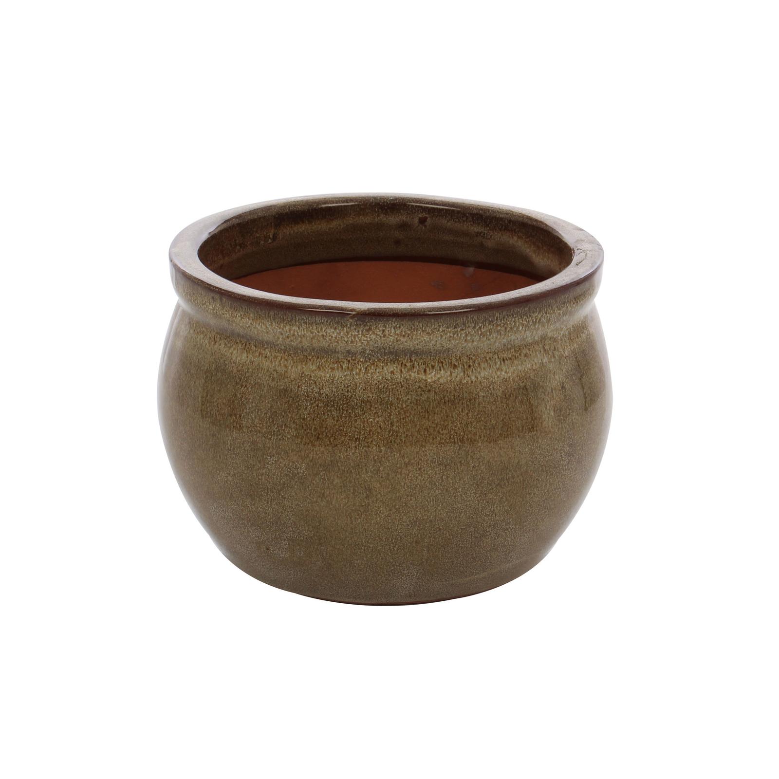 Ghiveci ceramic rotund, maro, 25 x 15 cm