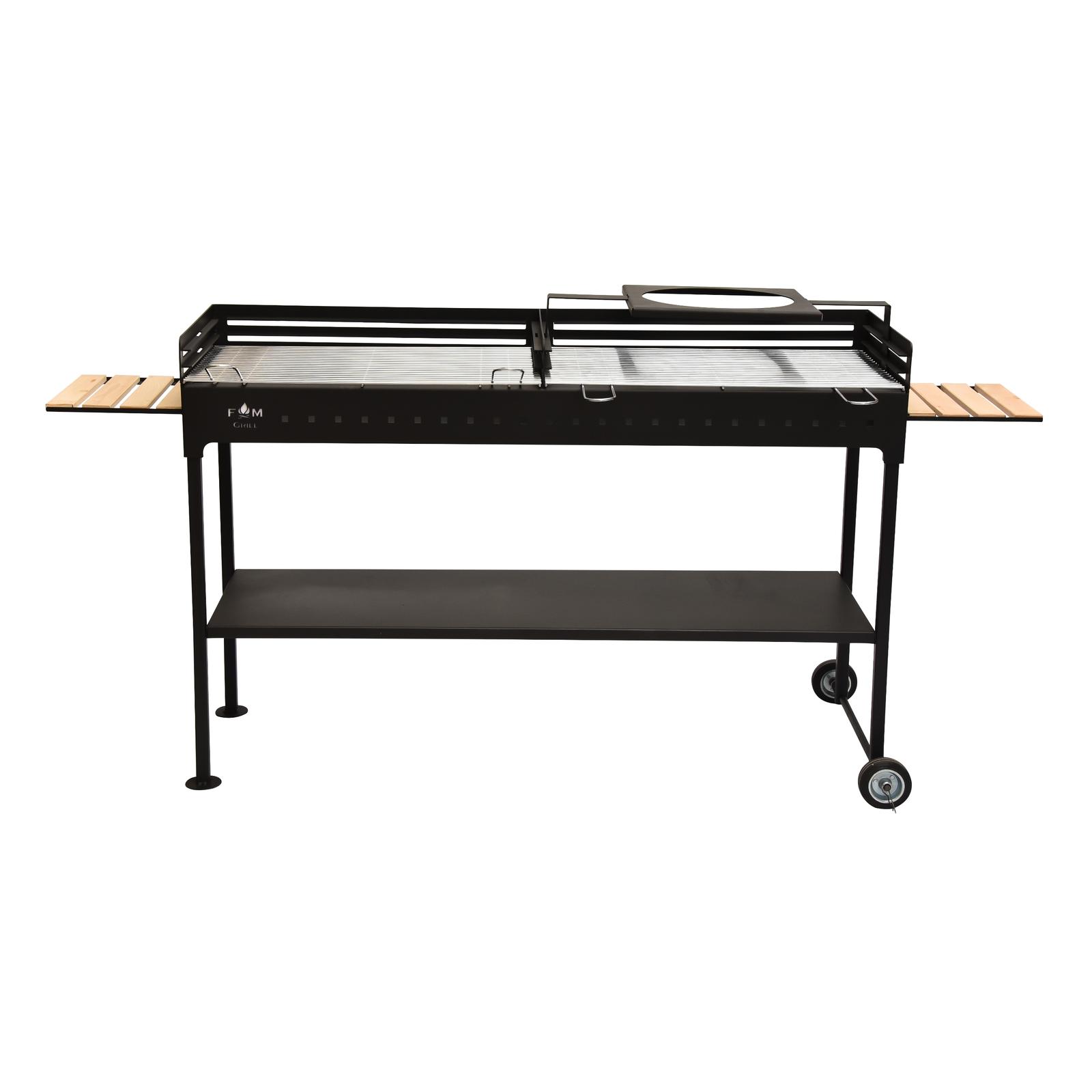 Gratar gradina cu carbuni, portabil, cu roti deplasare, din tabla otel, 134 x 40 cm, Premium 3172, demontabil, cu masuta
