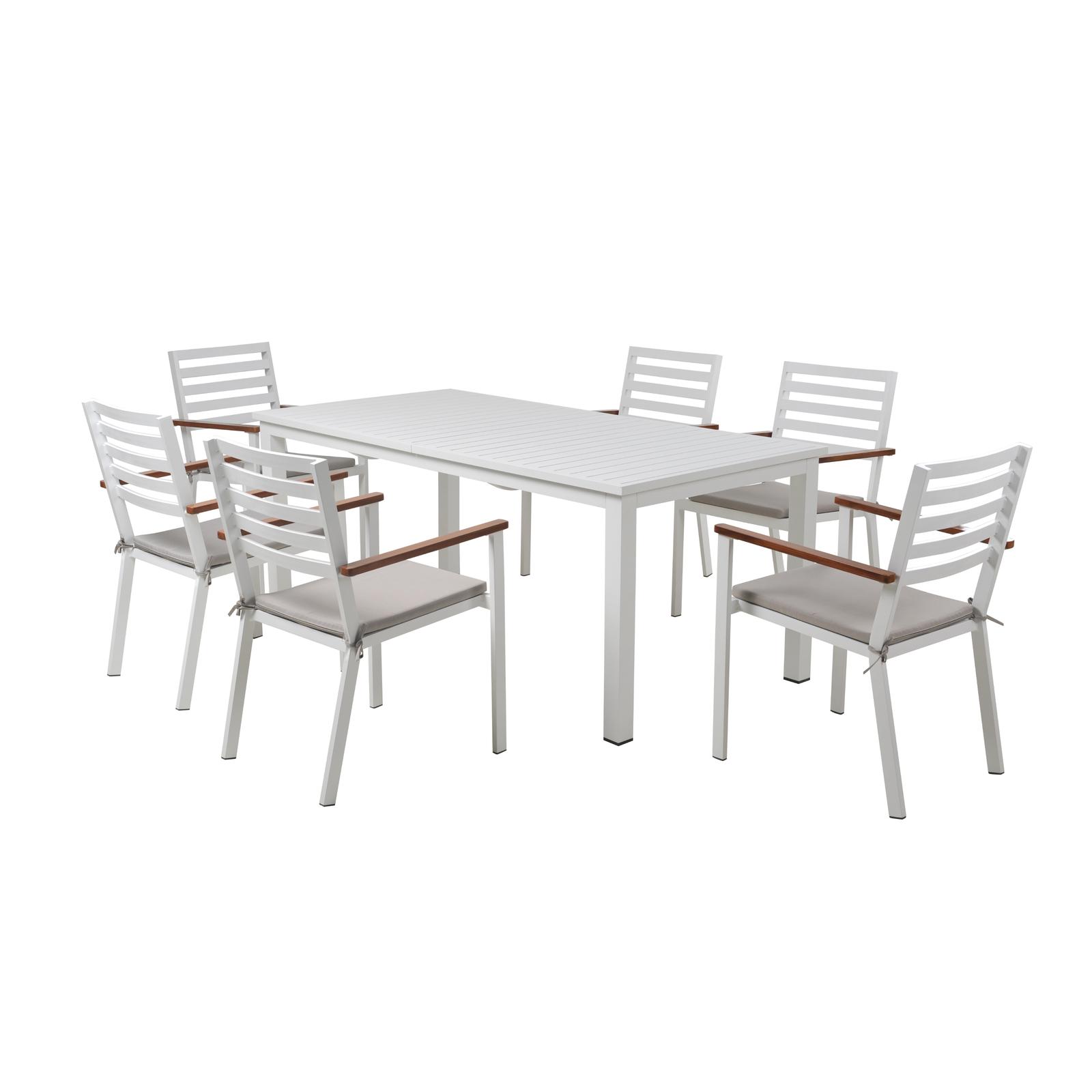 Set mobilier gradina cu masa extensibila, dreptunghiulara, 6 scaune, perne incluse, pentru exterior, Butterfly, aluminiu