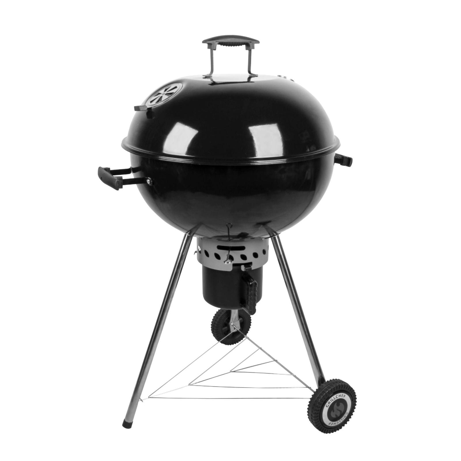 Gratar gradina cu carbuni, portabil, cu roti de deplasare, din otel, 60 cm, cu capac, cu ceas de temperatura, Grillchef Landmann Kettle 11100