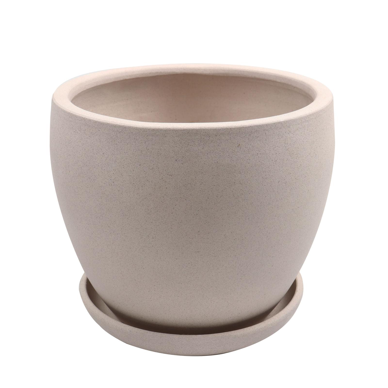 Ghiveci ceramic interior, rotund, bej, 38 x 32 cm, cu farfurie, Dessert Sand