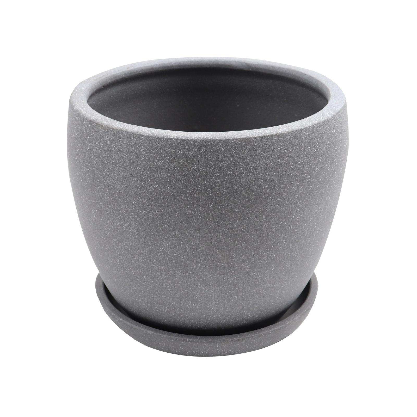 Ghiveci ceramic, interior, rotund, gri, 18 x 17 cm, cu farfurie, Grey Sand