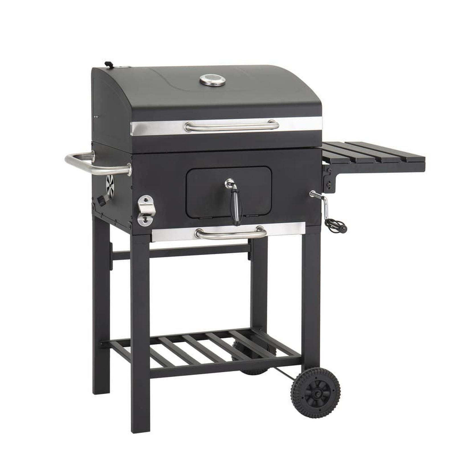 Gratar gradina cu carbuni, portabil, cu roti de deplasare, din otel, 100 x 71 x 102 cm, cu capac, cu ceas de temperatura, cu masuta, Komfort New Grillchef 11529