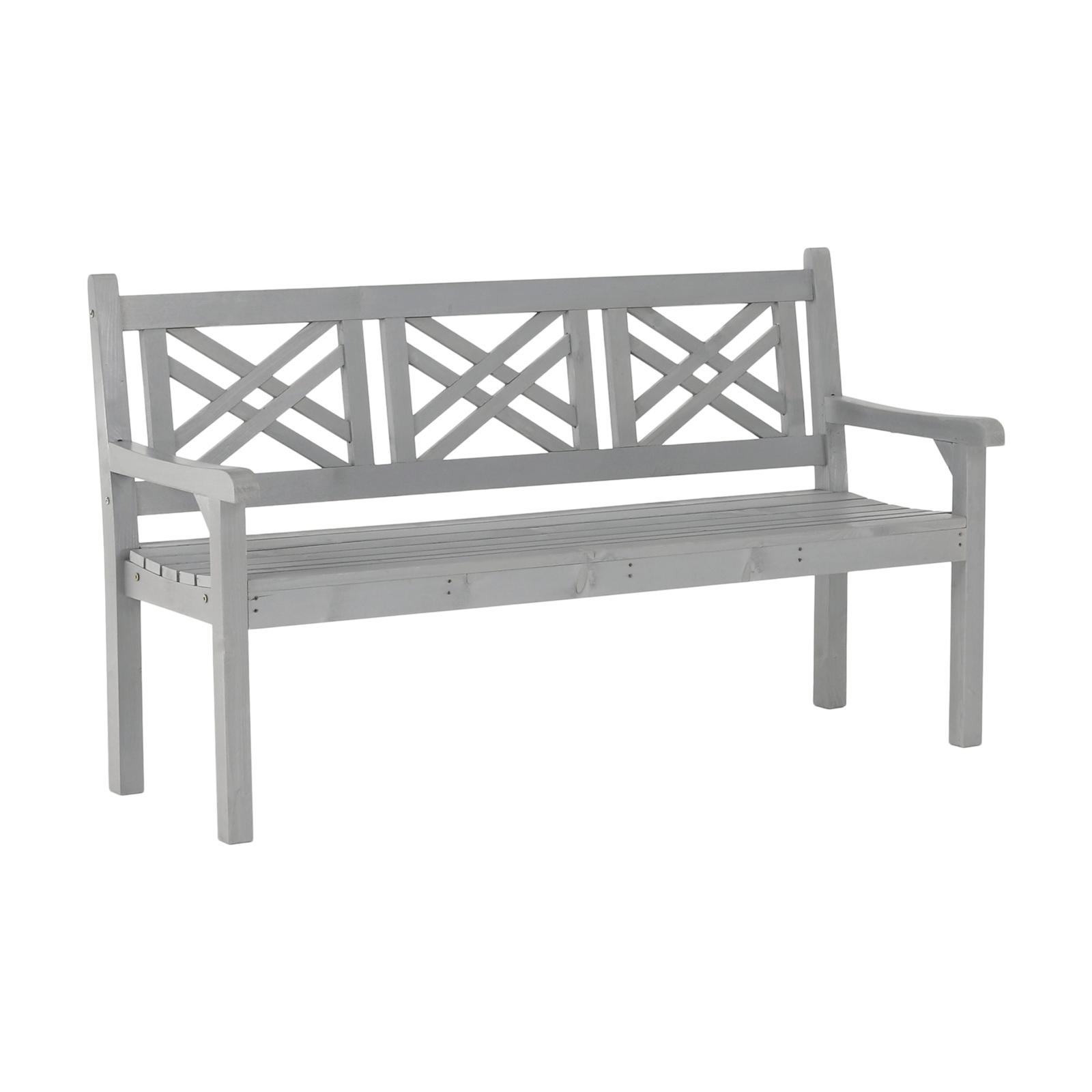 Banca de gradina din lemn, cu spatar, Fabla, gri, 150 x 58 x 88 cm