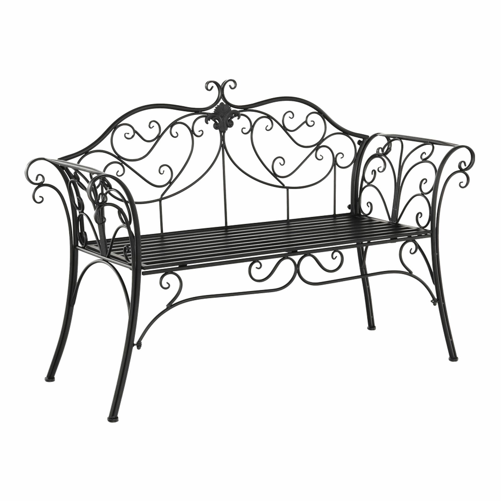 Banca de gradina din metal, cu spatar, Etelia, negru, 131 x 49 x 89 cm