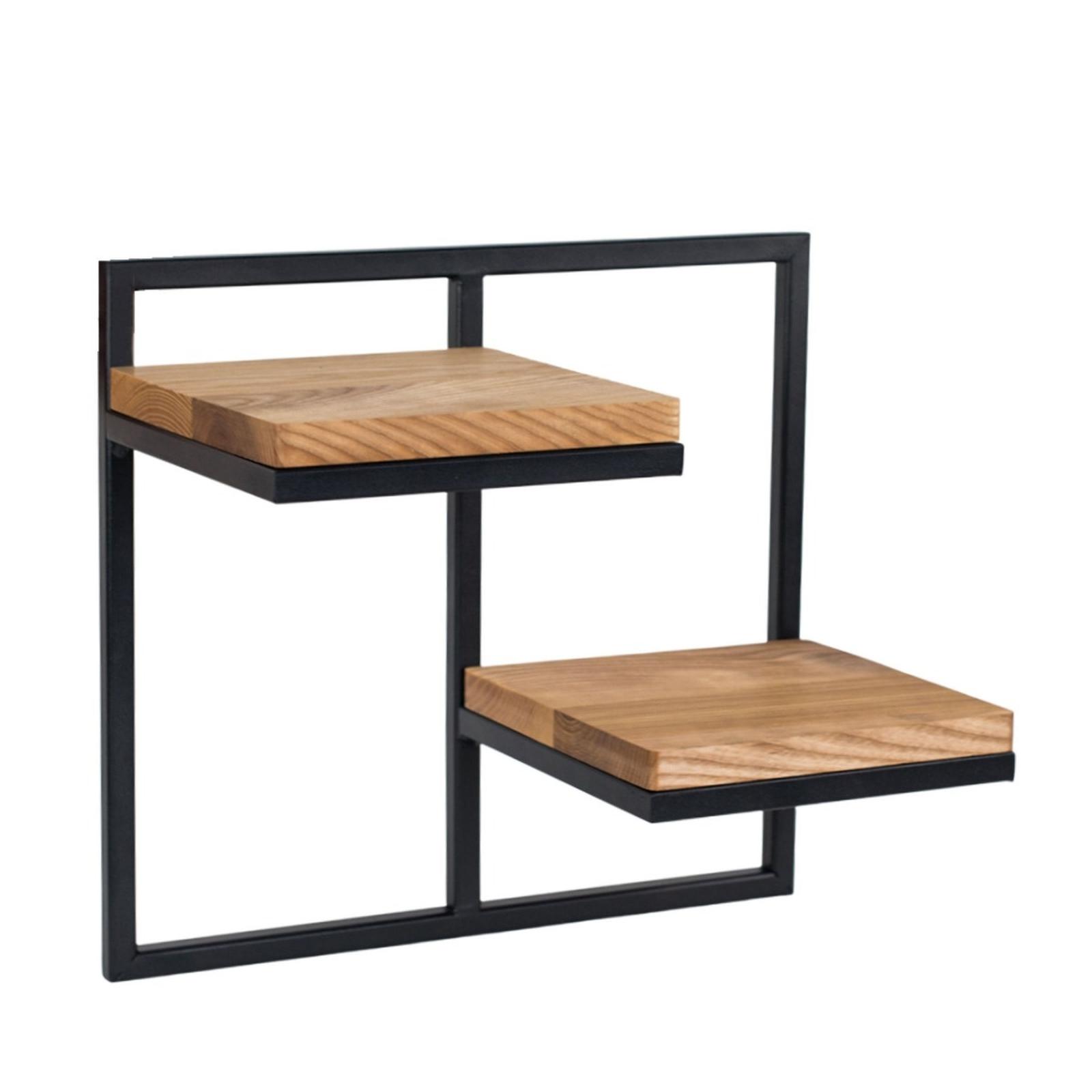 Suport ghiveci flori, Your Loft Design Lens M, cu etaje, dreptunghiular, metal + lemn, negru + stejar, 38.5 x 20 x 35 cm