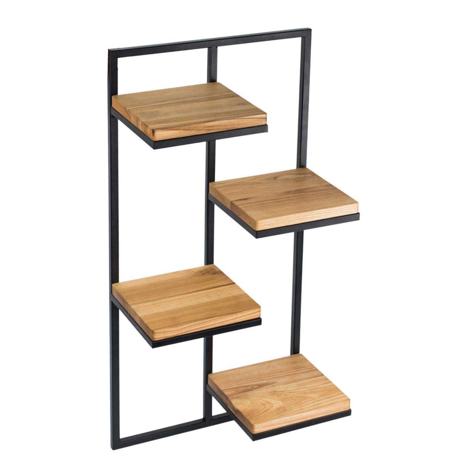 Suport ghiveci flori, Your Loft Design Lens L, cu etaje, dreptunghiular, metal + lemn, negru + stejar, 38.5 x 20 x 79.5 cm