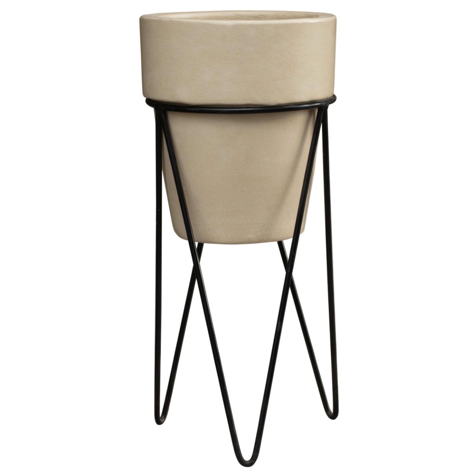 Ghiveci ceramic interior, rotund, bej, 18.5 x 41 cm, cu suport metalic