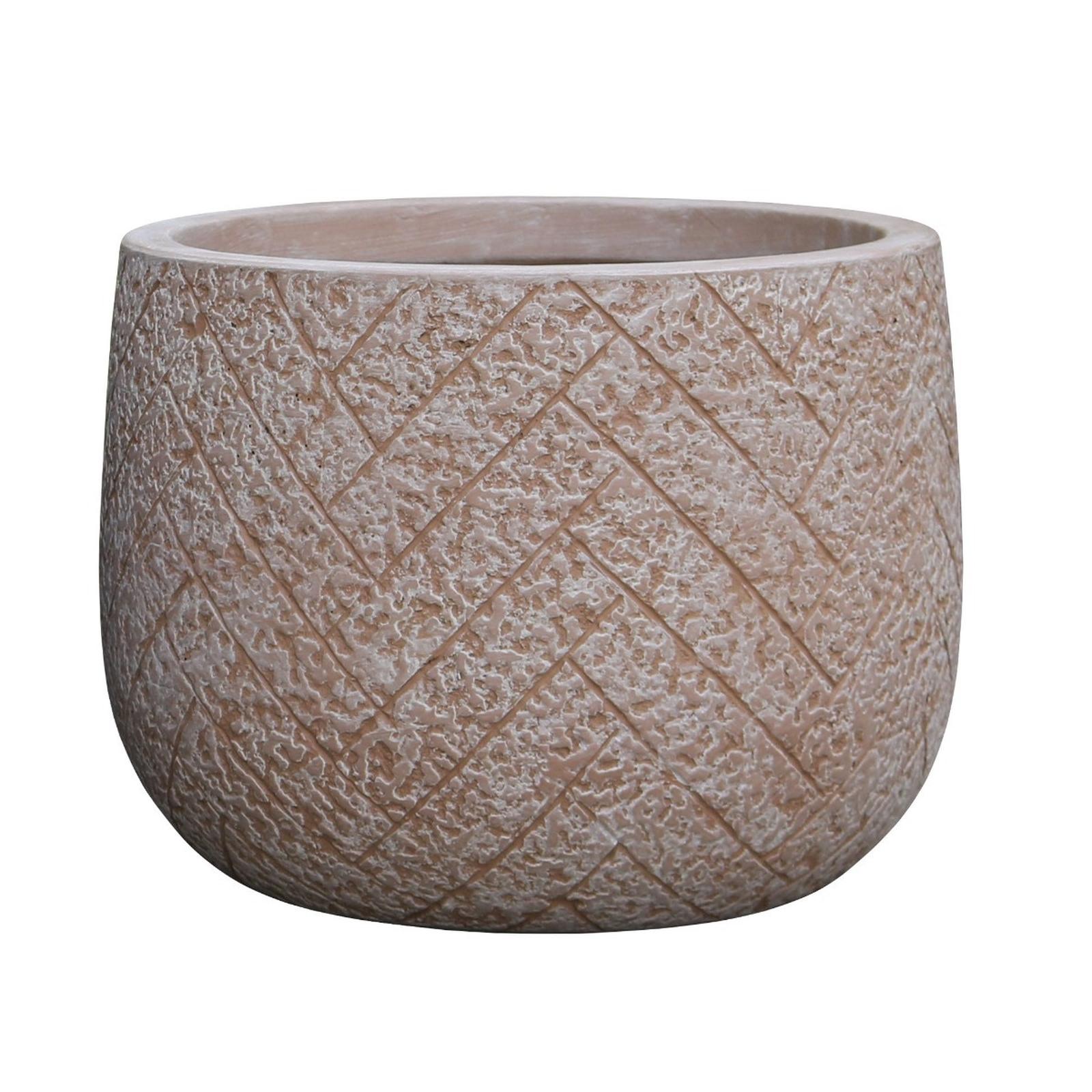 Ghiveci din fibra de ciment, exterior, bej, rotund, 32 x 24 cm
