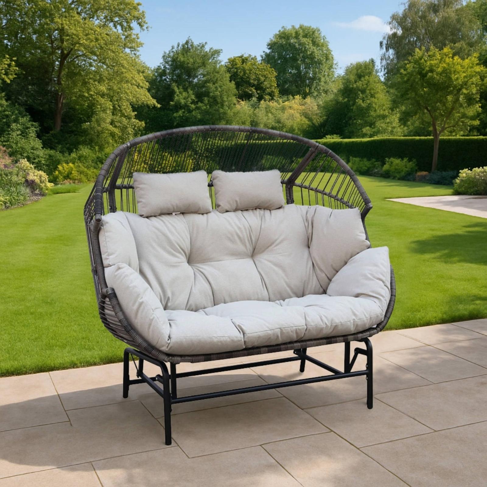 Balansoar gradina, 2 persoane, Grandio Mob Regal, structura metal, gri + bej, 146 x 81 x 136 cm