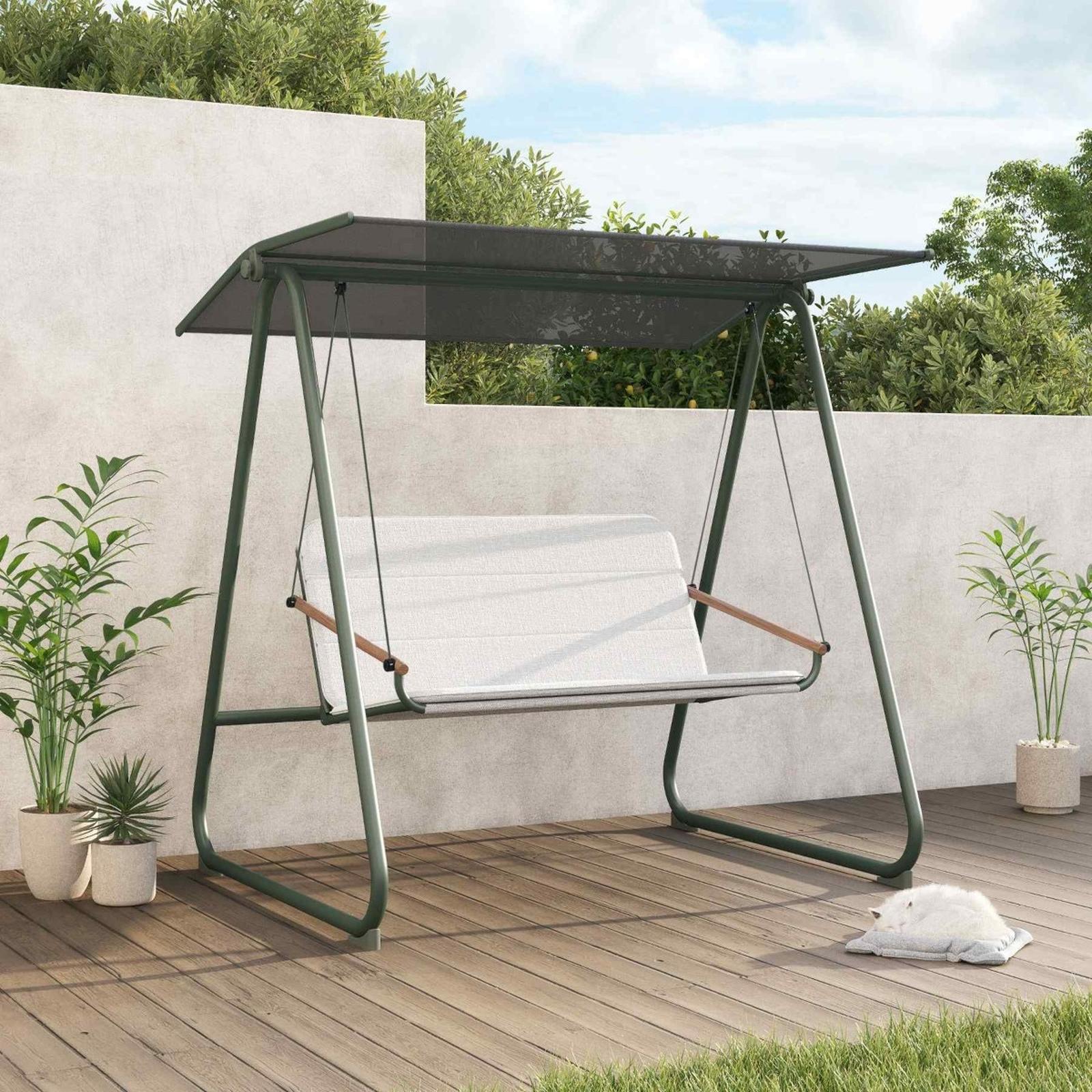 Balansoar gradina, 2 persoane, Grandio Mob Massiom, structura metal, verde + gri, 179 x 122 x 162 cm