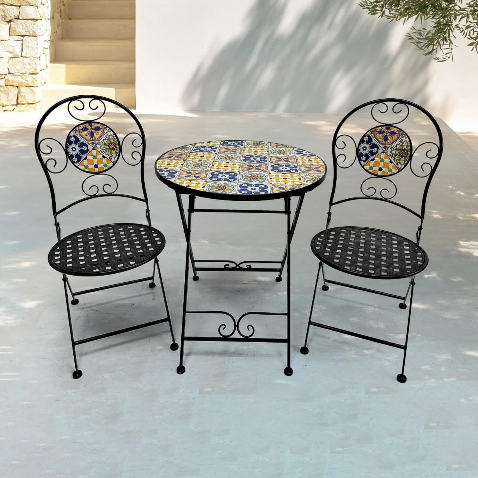 Set terasa Grandio Mob Elba cu masa rotunda, pliabila, 2 scaune, interior / exterior, metal, albastru + negru, Set terasa Grandio Mob Elba cu masa rotunda, pliabila, 2 scaune, interior / exterior, metal, albastru + negru,