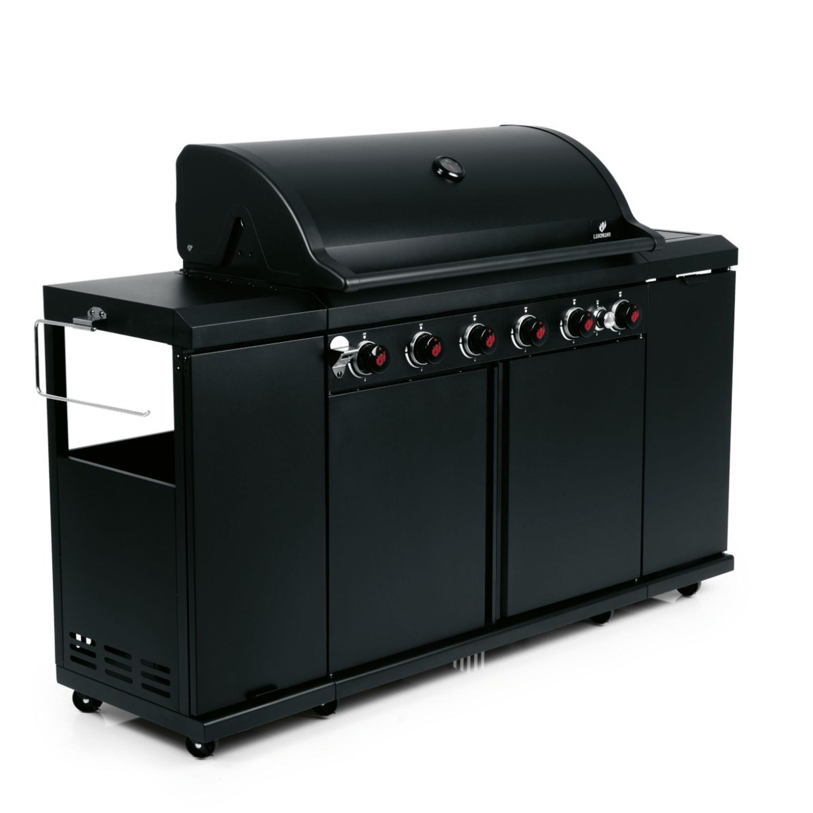 Gratar pe gaz, Landmann Cool 6.1, 7 arzatoare, 24 kW, cu roti de deplasare, cu ceas de temperatura, negru, 99 x 40.4 cm