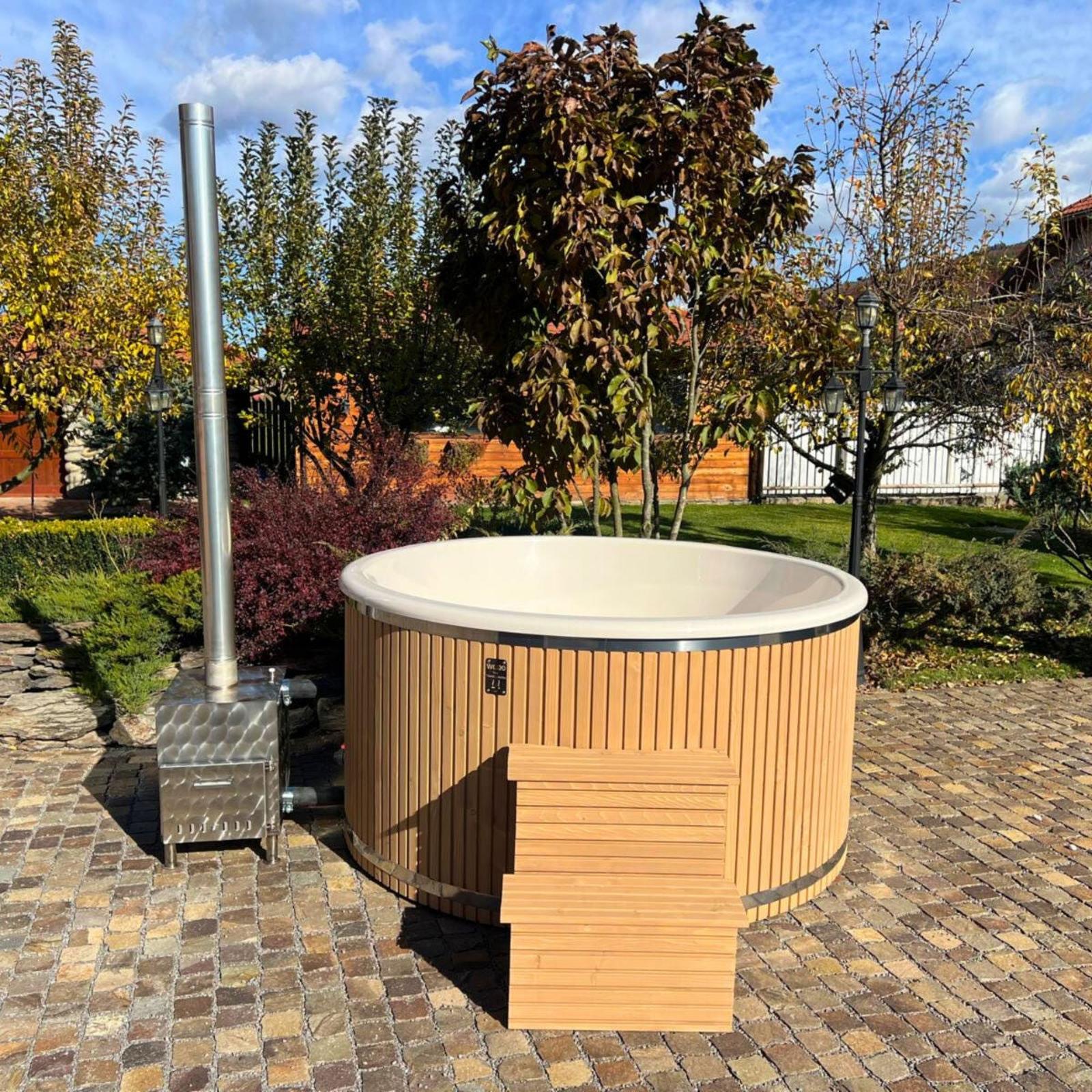 Ciubar lemn + fibra de sticla, cu soba externa, 200 x 100 cm, exterior bej, interior bej, capacitate 4 - 6 persoane, WST Deluxe