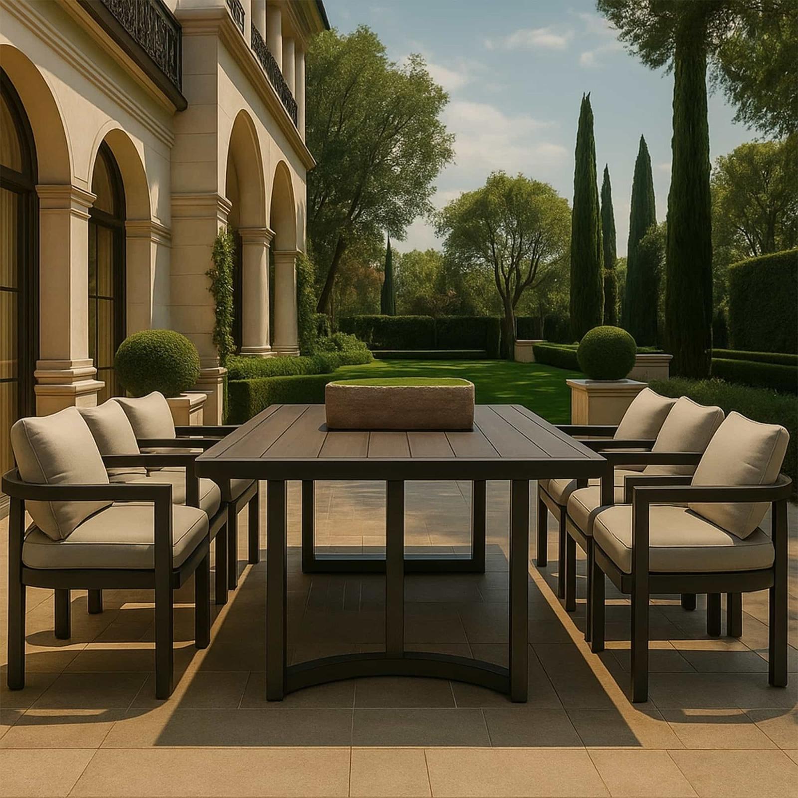 Set terasa cu masa fixa, dreptunghiulara, 6 scaune, pentru exterior, Virtuoso Parma, aluminiu, alb Set terasa cu masa fixa, dreptunghiulara, 6 scaune, pentru exterior, Virtuoso Parma, aluminiu, alb