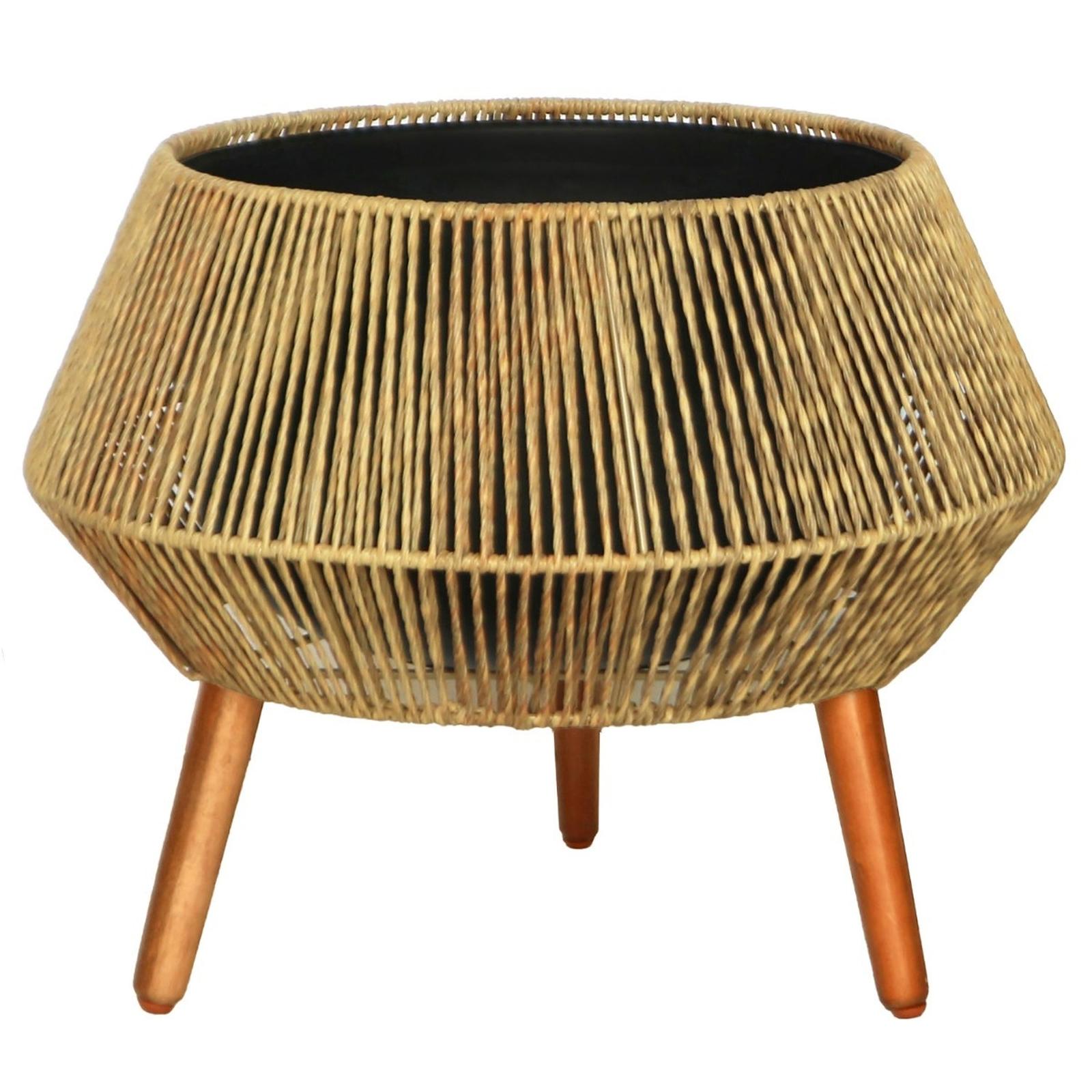 Ghiveci din ratan sintetic 22103W-L, interior / exterior, natur, oval, D 47 cm