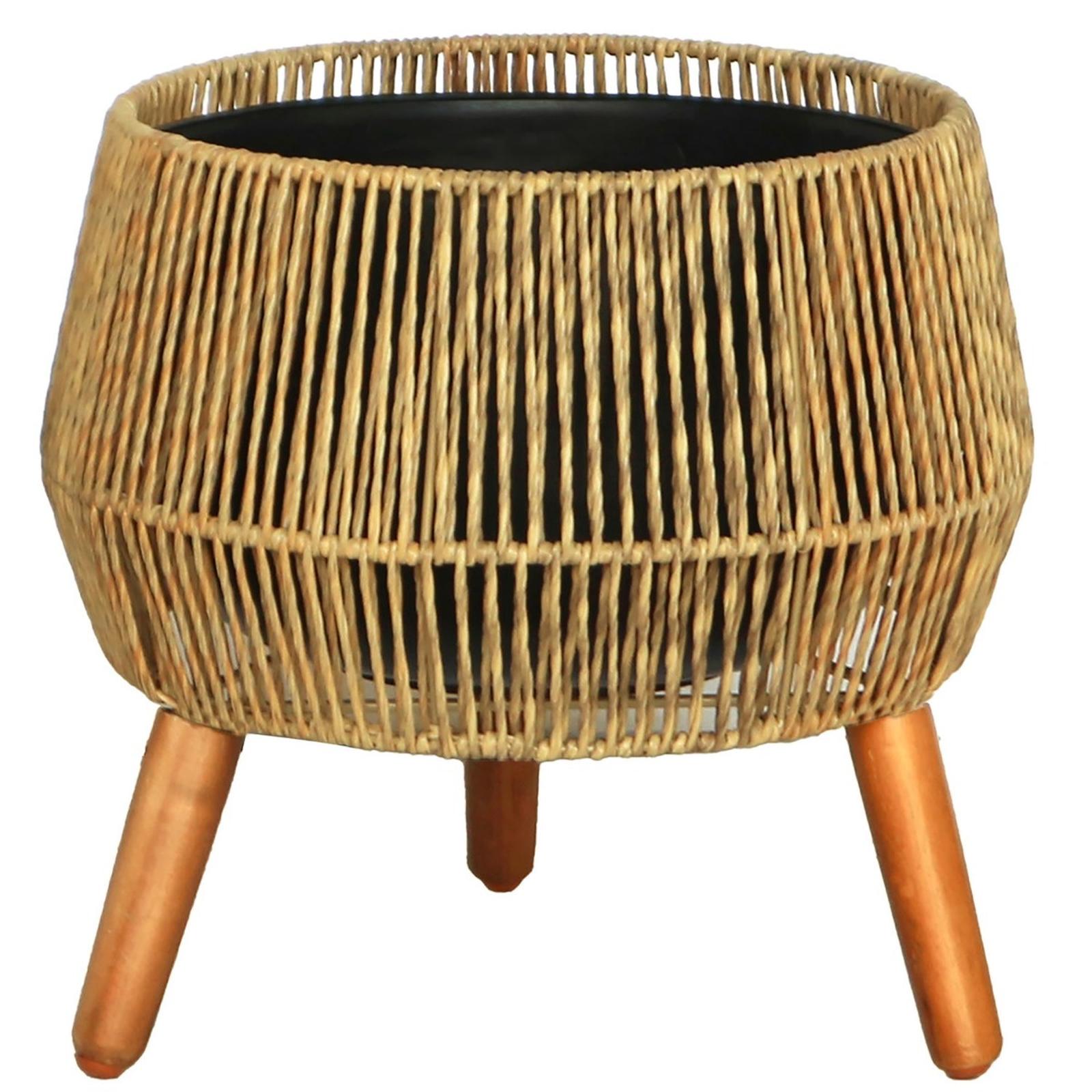 Ghiveci din ratan sintetic 22103W-S, interior / exterior, natur, oval, D 34 cm