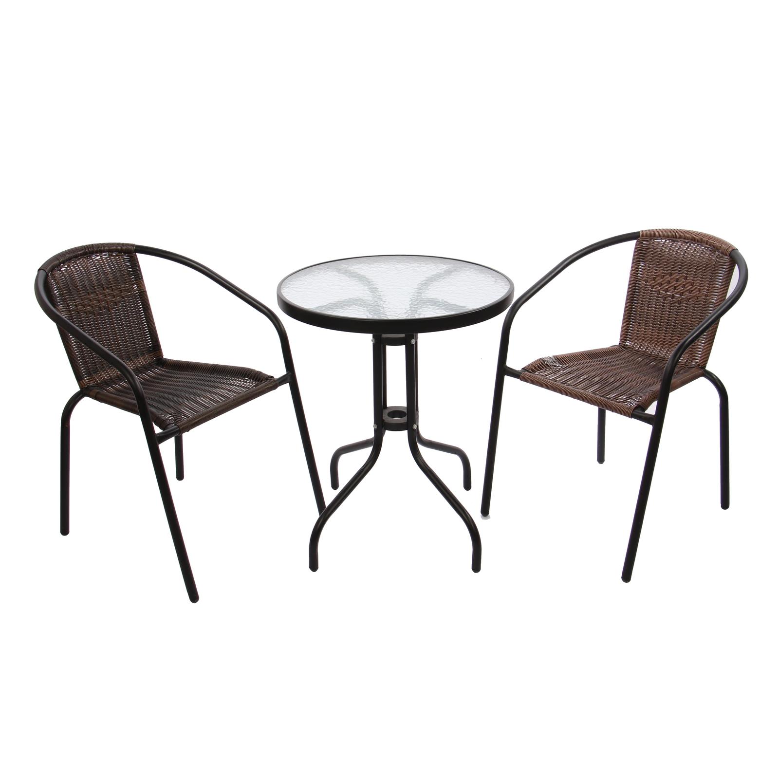 Set terasa/gradina cu masa rotunda, fixa, 2 scaune, interior / exterior, metal, maro, Bistro WR1215