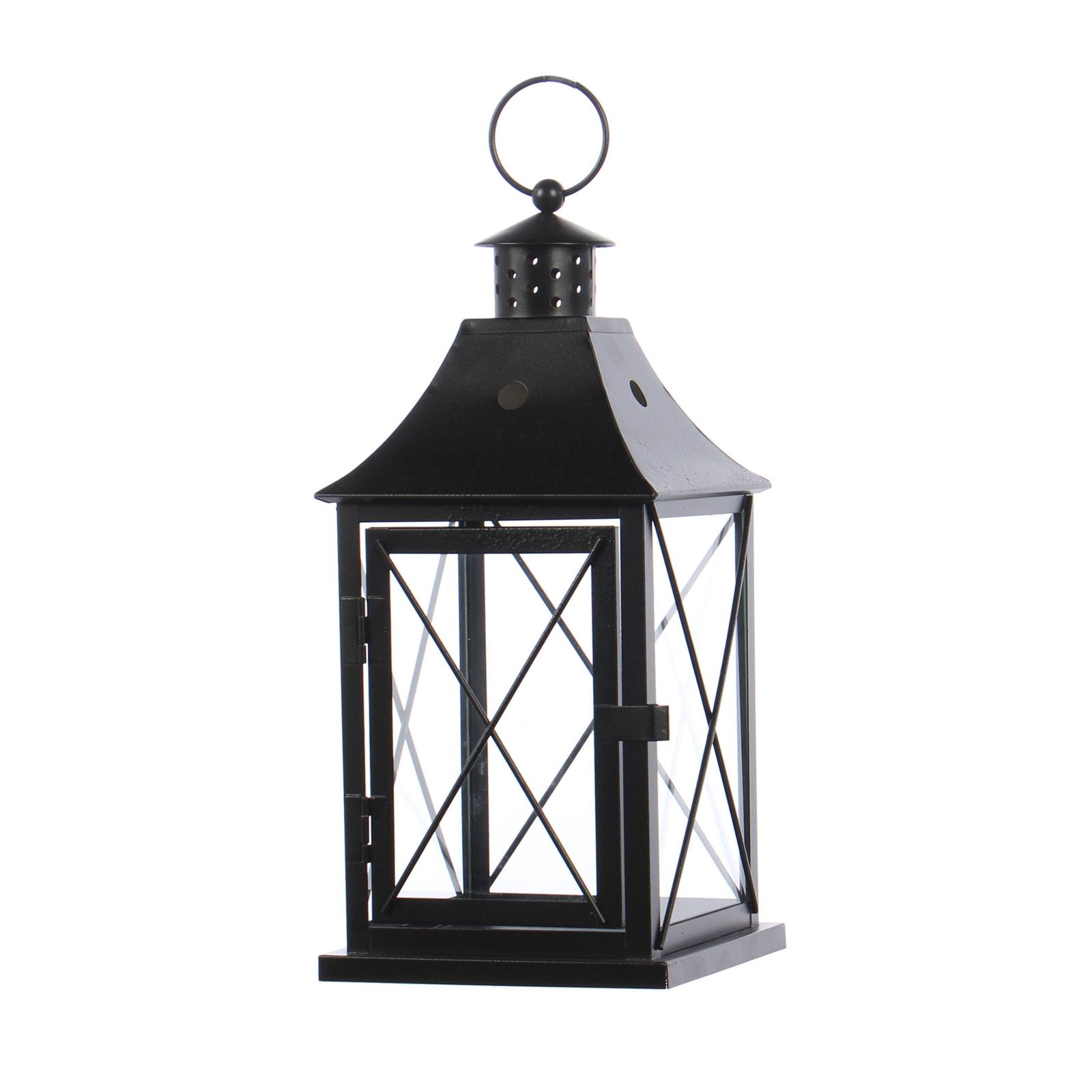 Felinar decorativ TT009-1, metal + sticla, negru, 31 cm