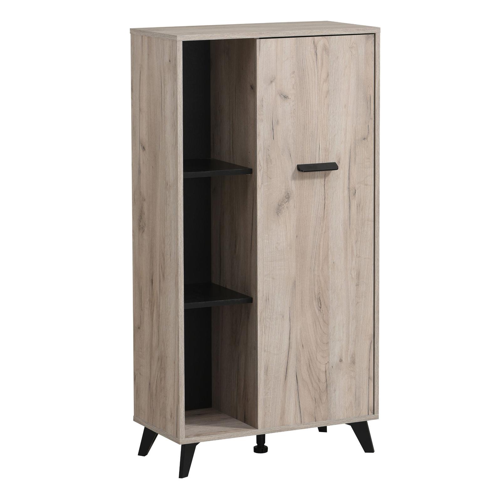 Dulap living Umbria POP, cu rafturi si usa, stejar gri + negru, 67.5 x 33 x 130.5 cm, 1C