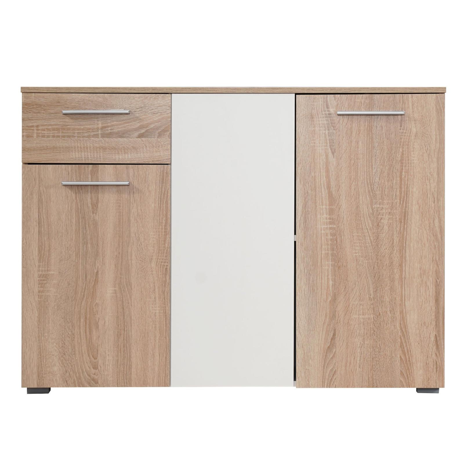 Comoda dormitor Ritmo 3K1F, cu 3 usi + sertar, stejar sonoma + alb, 114.5 x 80.5 x 35 cm, 2C