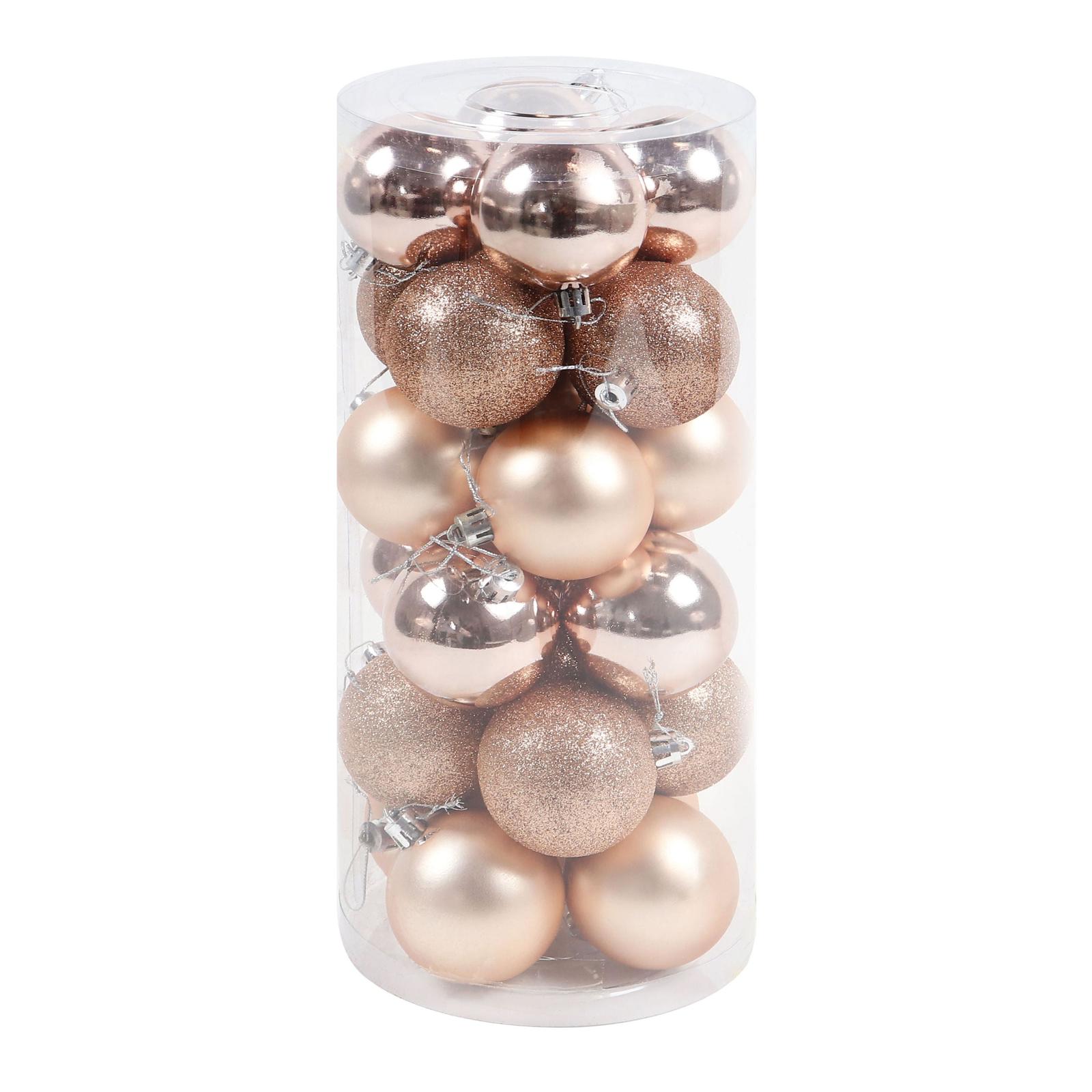 Globuri de Craciun roz, SD16-26A, 6 cm, plastic, rotunde, set 24 bucati
