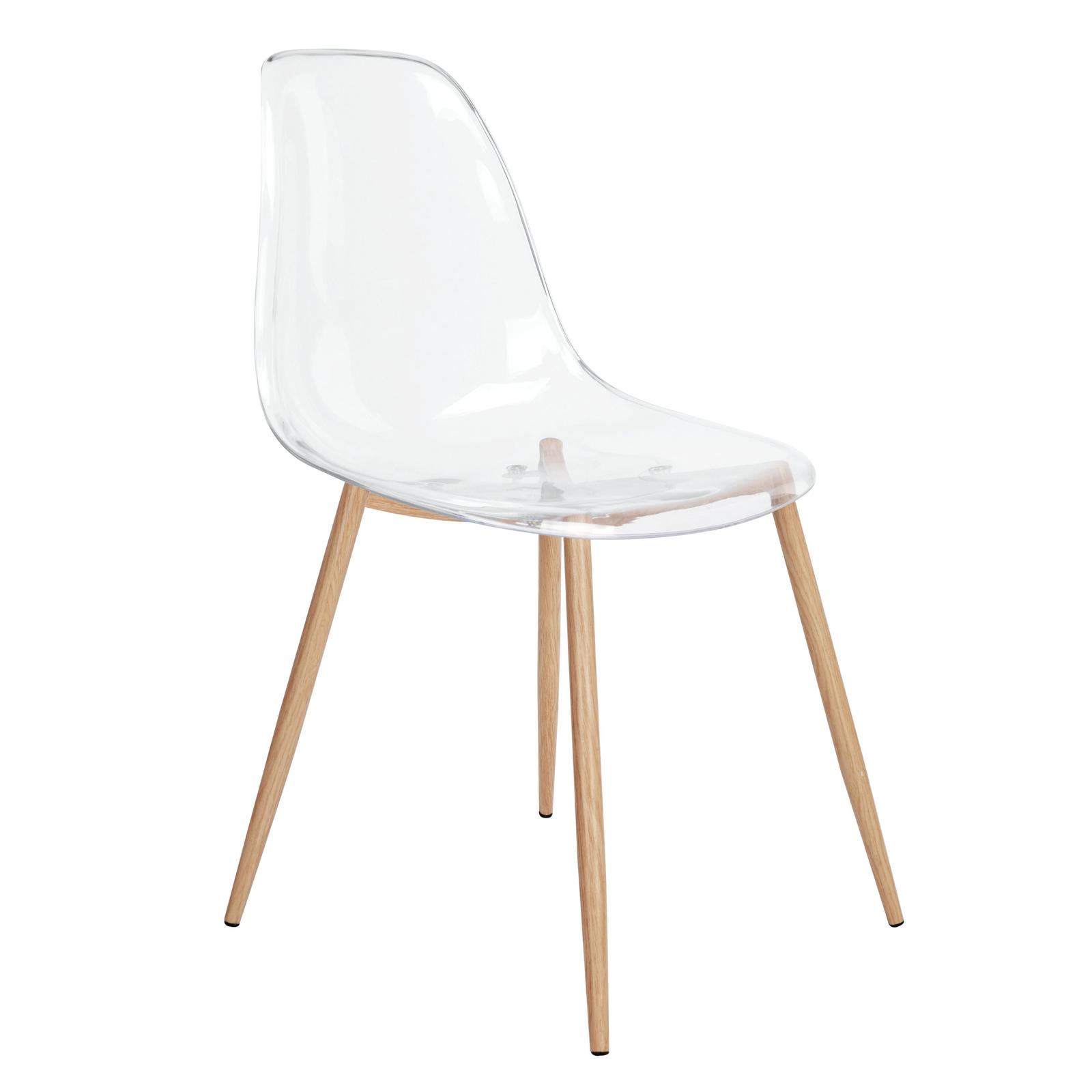 Scaun fix Charlton pentru bucatarie din otel + plastic, transparent + stejar