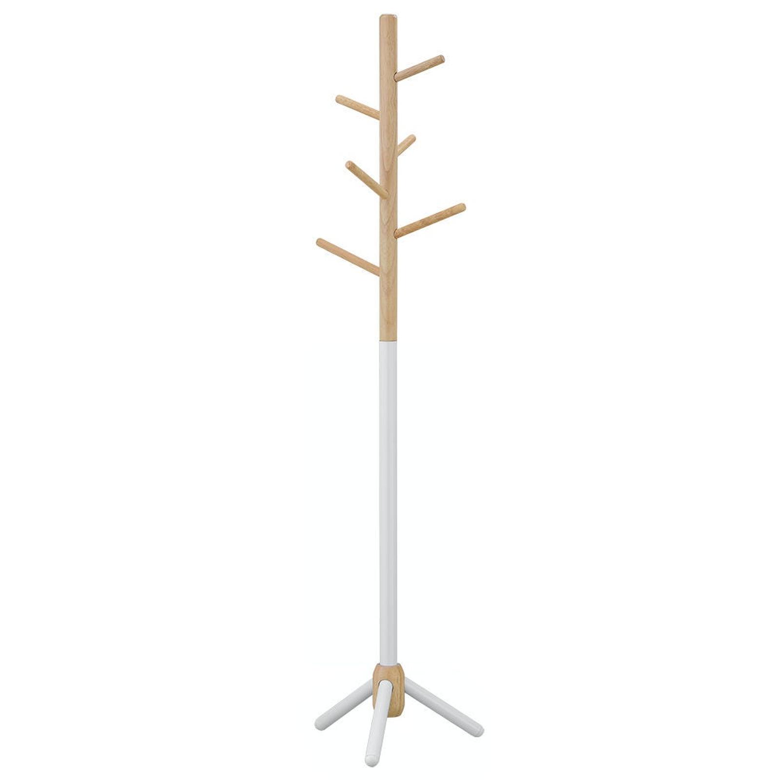 Cuier hol tip pom LS131A-R cu 6 agatatori, metal alb + natur, 32.5 x 32.5 x 134 cm